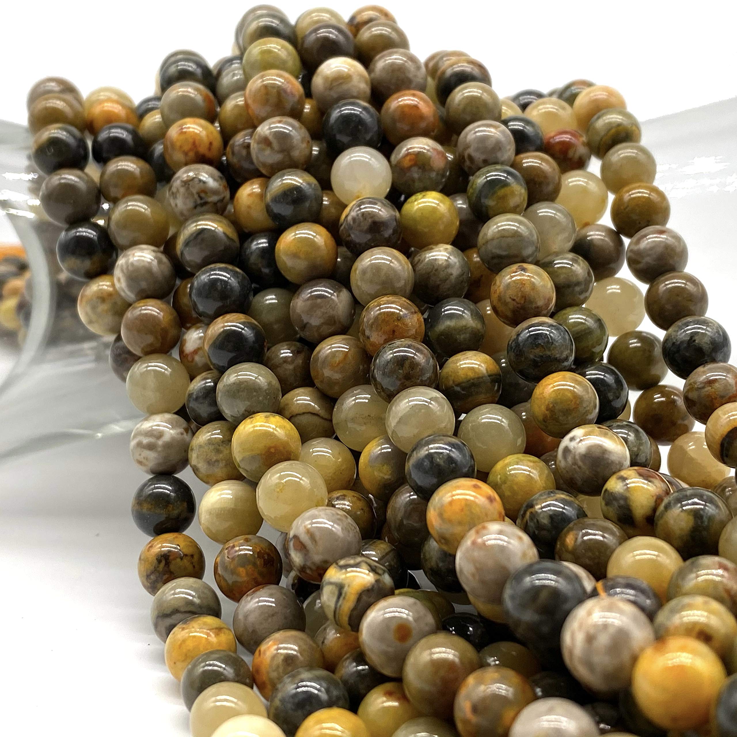 ABCGEMS Indonesian Bumble Bee Jasper Beads (Mine Inside an Active Volcano at Mount Papandayan, West Java) Natural Crystal Chakra Energy Healing Stone DIY Jewelry Making Smooth Round 8mm