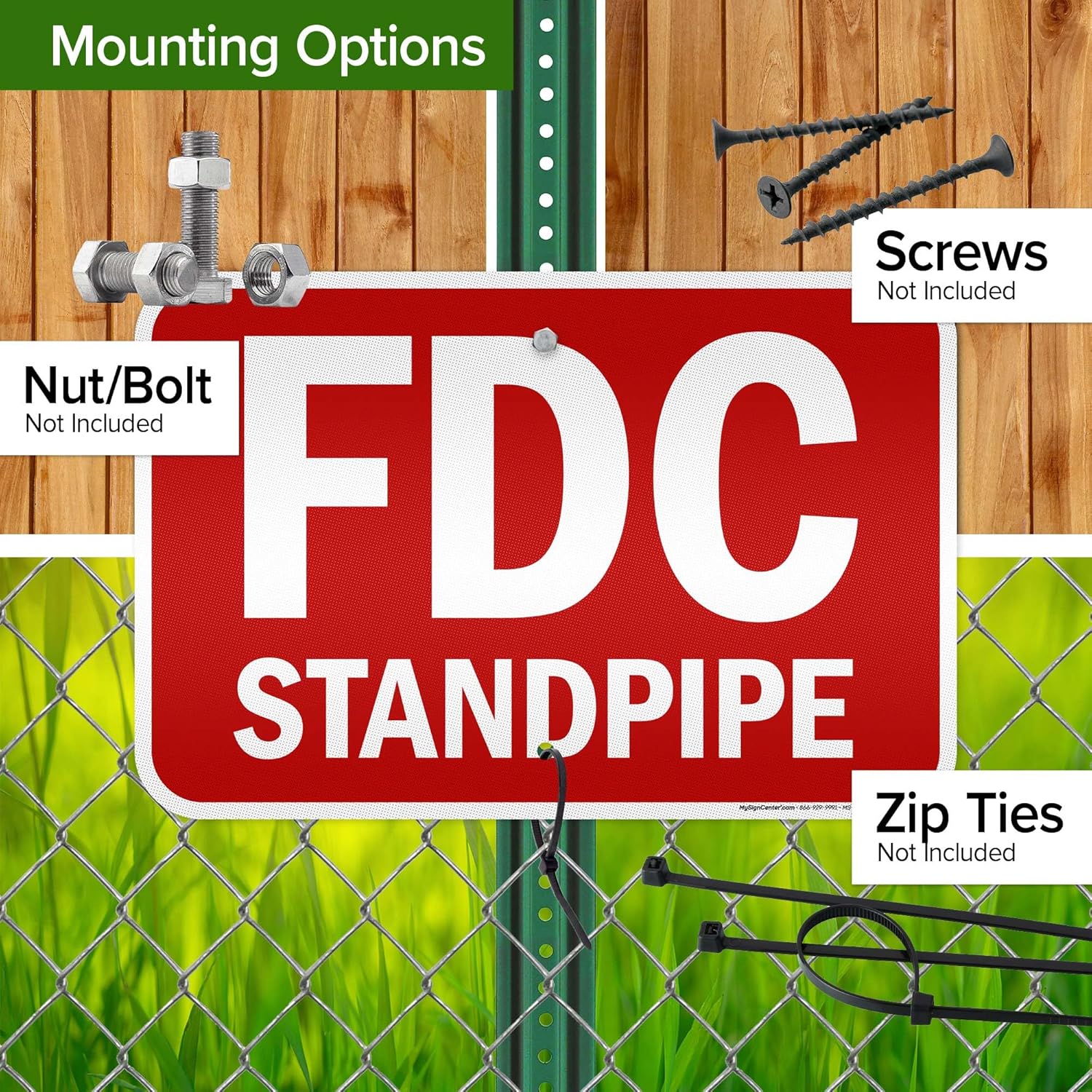 FDC Standpipe Red Sign, 12x18 Inches, 3M EGP Reflective .063 Aluminum, Fade Resistant, Made in USA by My Sign Center