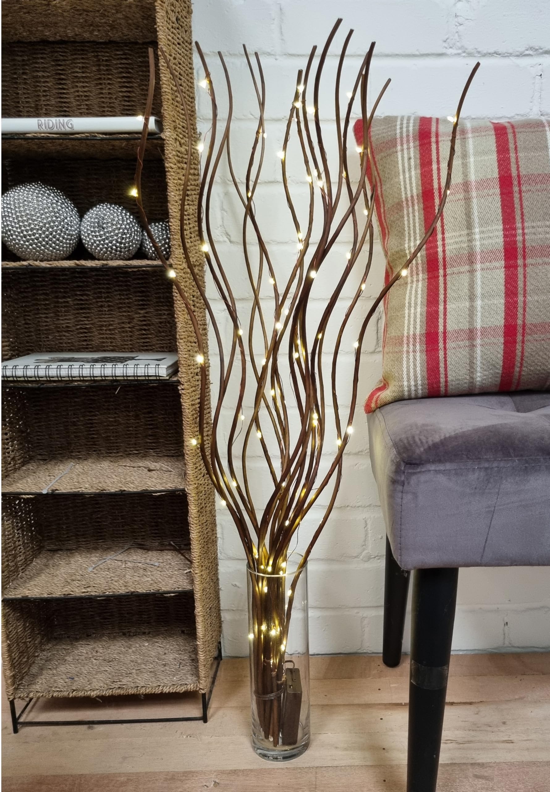 Homestreet Spiral Willow Twig Branch Lights, 80cm LED Battery Operated Table Light, 4 Colours Available, Decorative Vase Display (Brown)