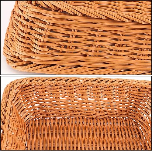 Miniatura 4 de Paquete de 3 cestas de pan de mimbre de poliéster, cesta tejida hecha a mano de 16, 14 y 12 pulgadas, organizador de mesa, cestas de servir para el