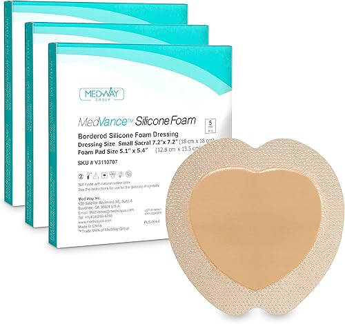 MedVance TM Silicone - Apósito adhesivo de silicona con bordes sacros para heridas, vendaje de tratamiento de úlceras de cama para sacro, tamaño 7 x