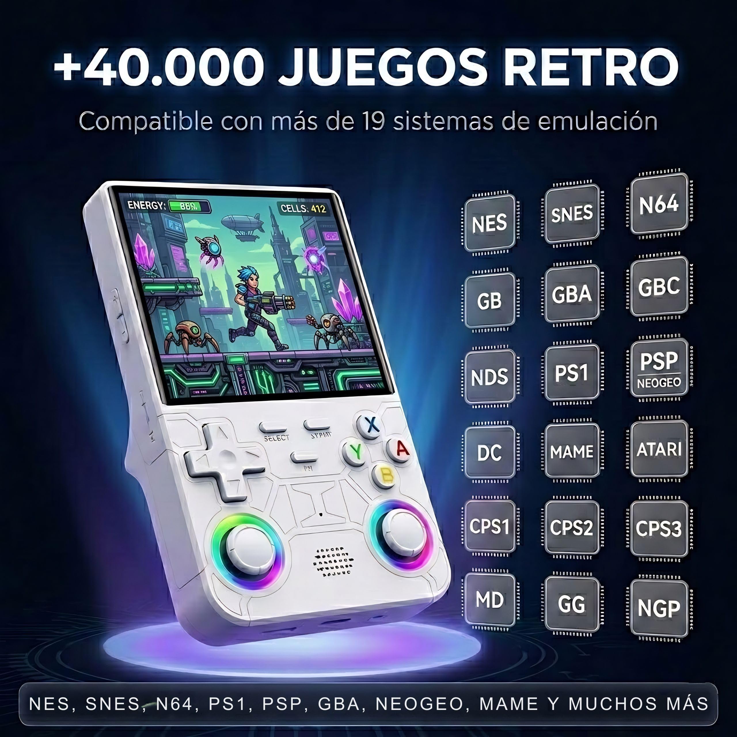 Genzo Consola Portatil Retro R36 Ultra 2026 con 128GB y más de 40.000 Juegos - Juegos de PSP, GameB, PS1, SuperNint, MegaD, NeoG, etc. +30 Emuladores -Pantalla Grande HD IPS de 4 Pulgadas (Blanco)