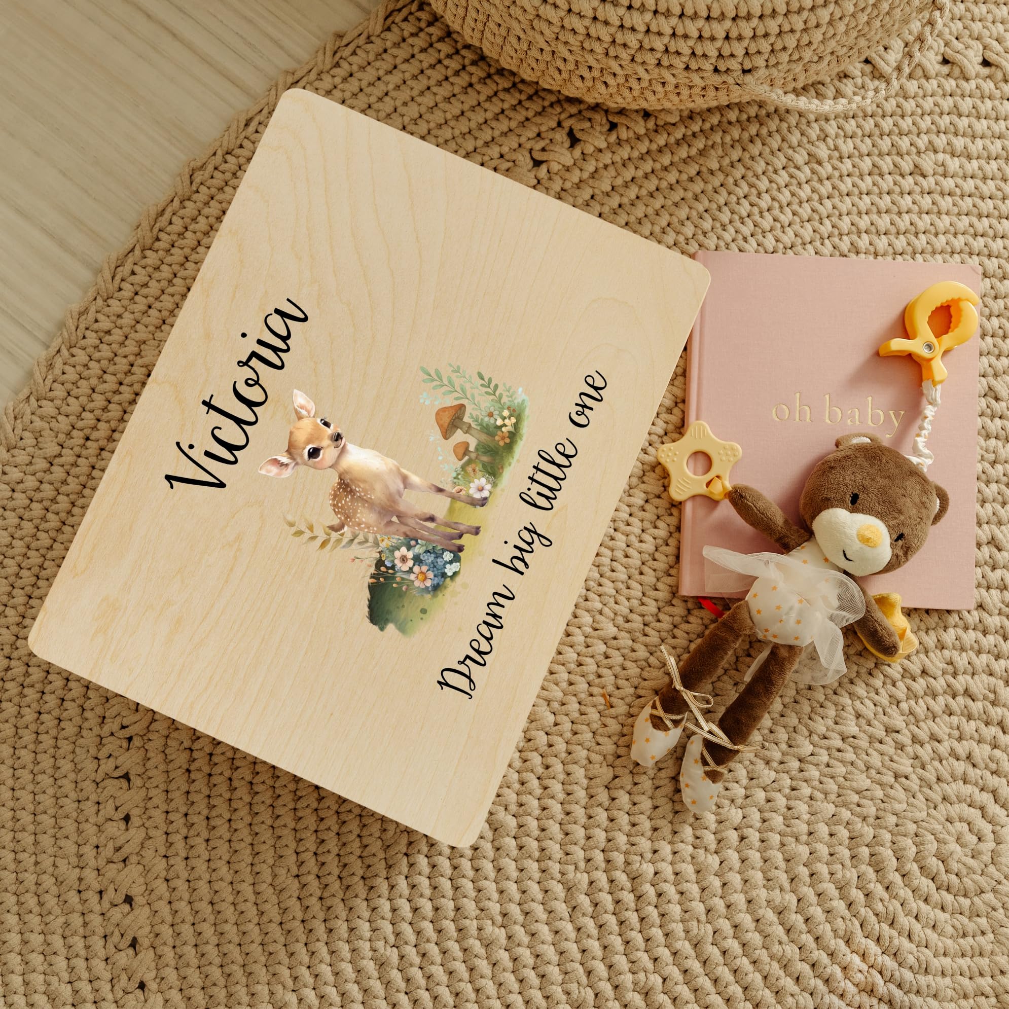 Creative Deco Scatola dei Ricordi Personalizzata per Bambini | Scatola in Legno Naturale con Nome | Cervo | Cassetta Portaoggetti per Conservare Ricordi, Giocattoli, Personalizzata con Stampa