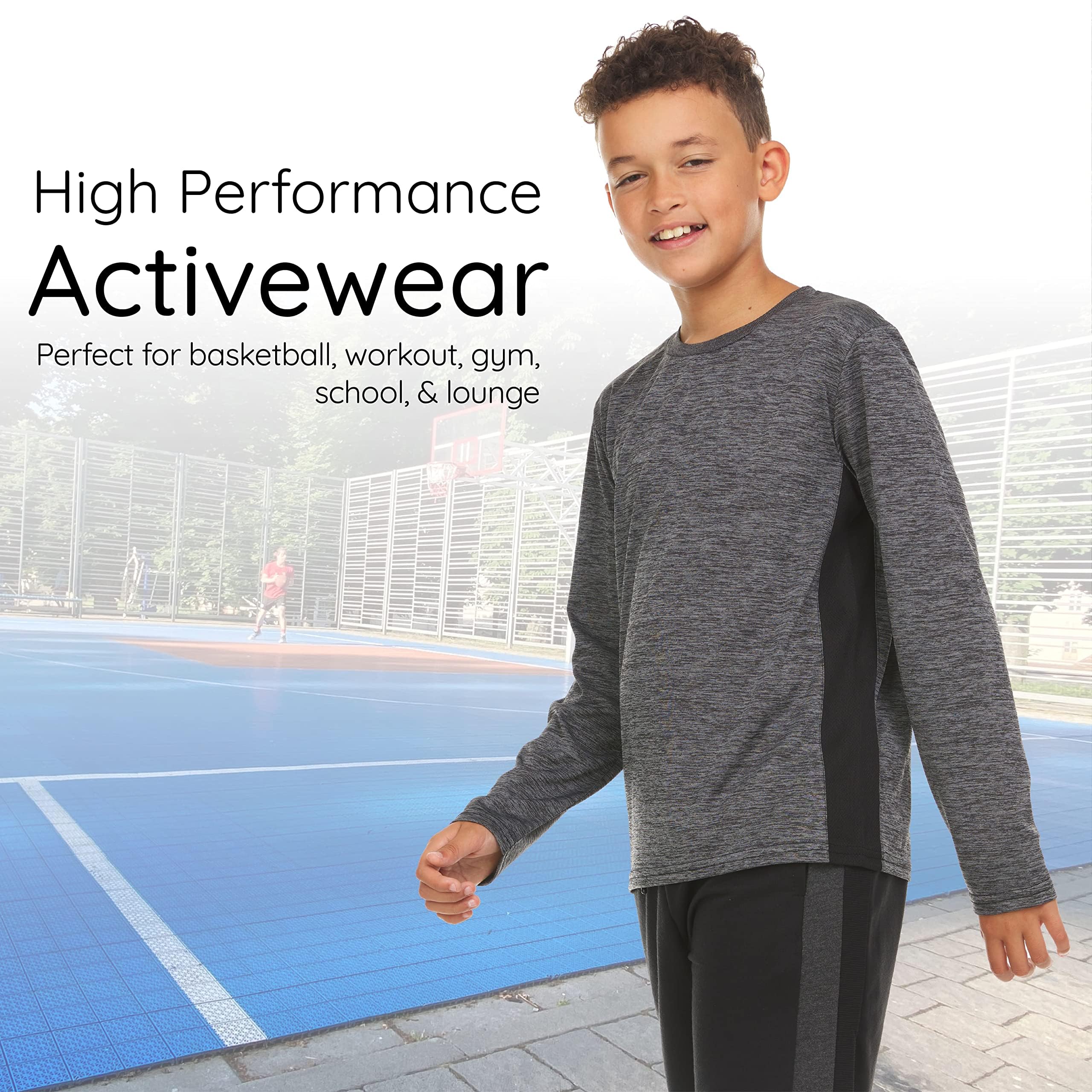 Essential Elements Maglietta sportiva per ragazzi, ad asciugatura rapida, per allenamento, allenamento, girocollo, maniche lunghe, confezione da 5