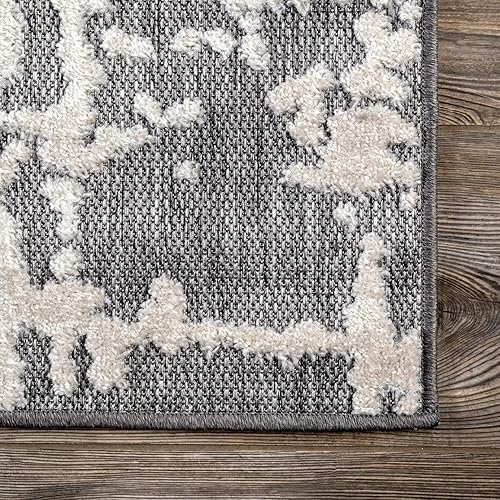 Miniatura 7 de nuLOOM Adley - Alfombra texturizada Abstract Lines para interiores y exteriores, 6 pies 7 pulgadas x 9 pies, color gris