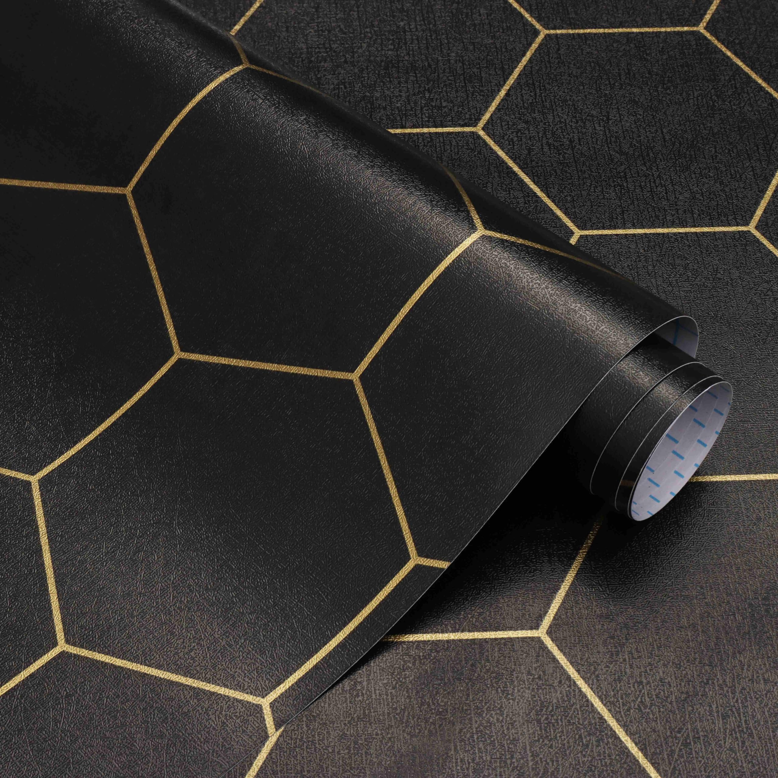Papier peint adhésif doré et noir pour une décoration chic de cuisine