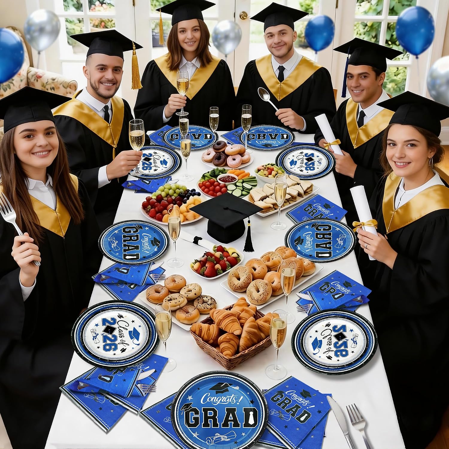 2026 Blue and Black Graduation Party Supplies - Thickened Disposable Paper Plates and Napkins, 50 Sets of 7" & 9" Plates and Napkins for 50 Guests image 4