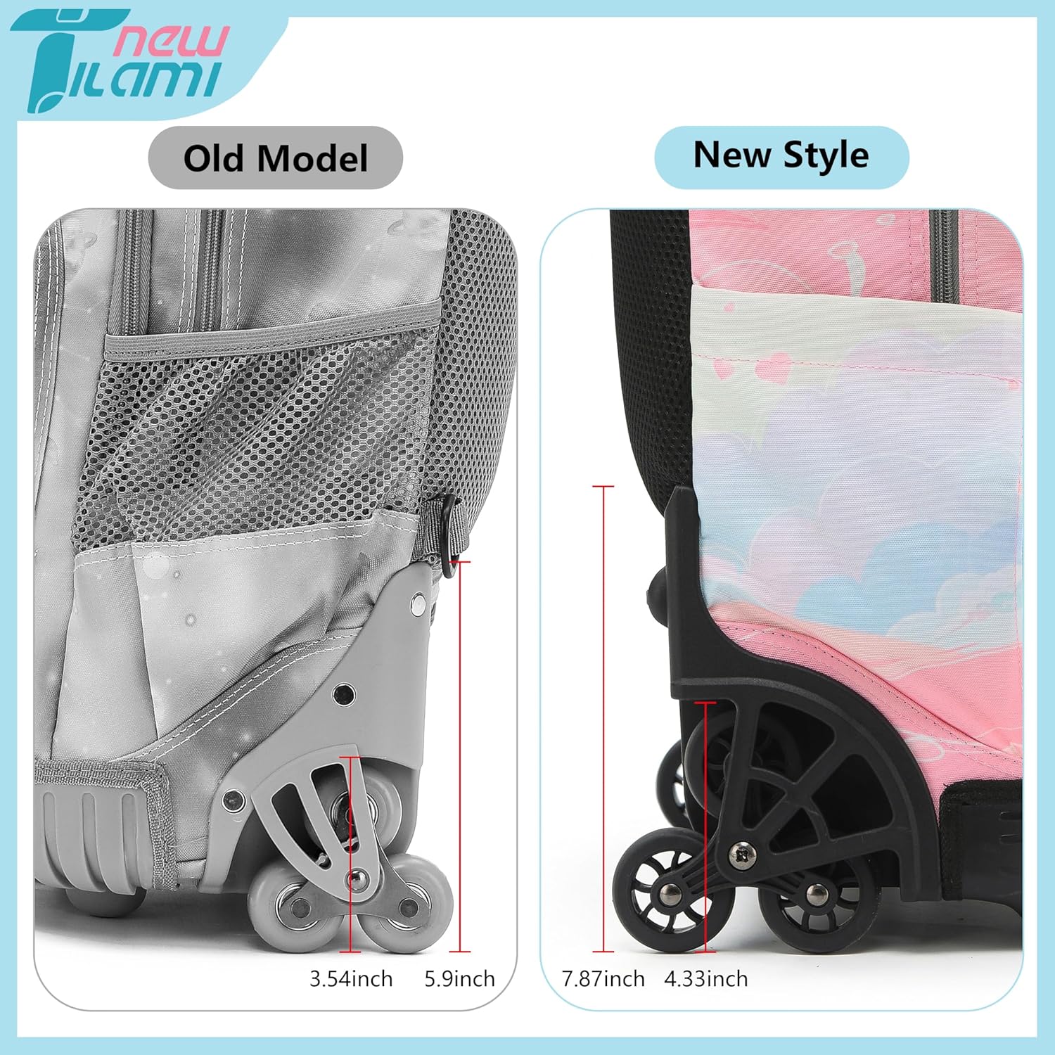 NEW TILAMI 18 inch Rolling Backpack for Girls – Waterproof, Large Capacity, Stair-Climbing Design, Adjustable Handle, Great for School, Pink Sunset - Image 8