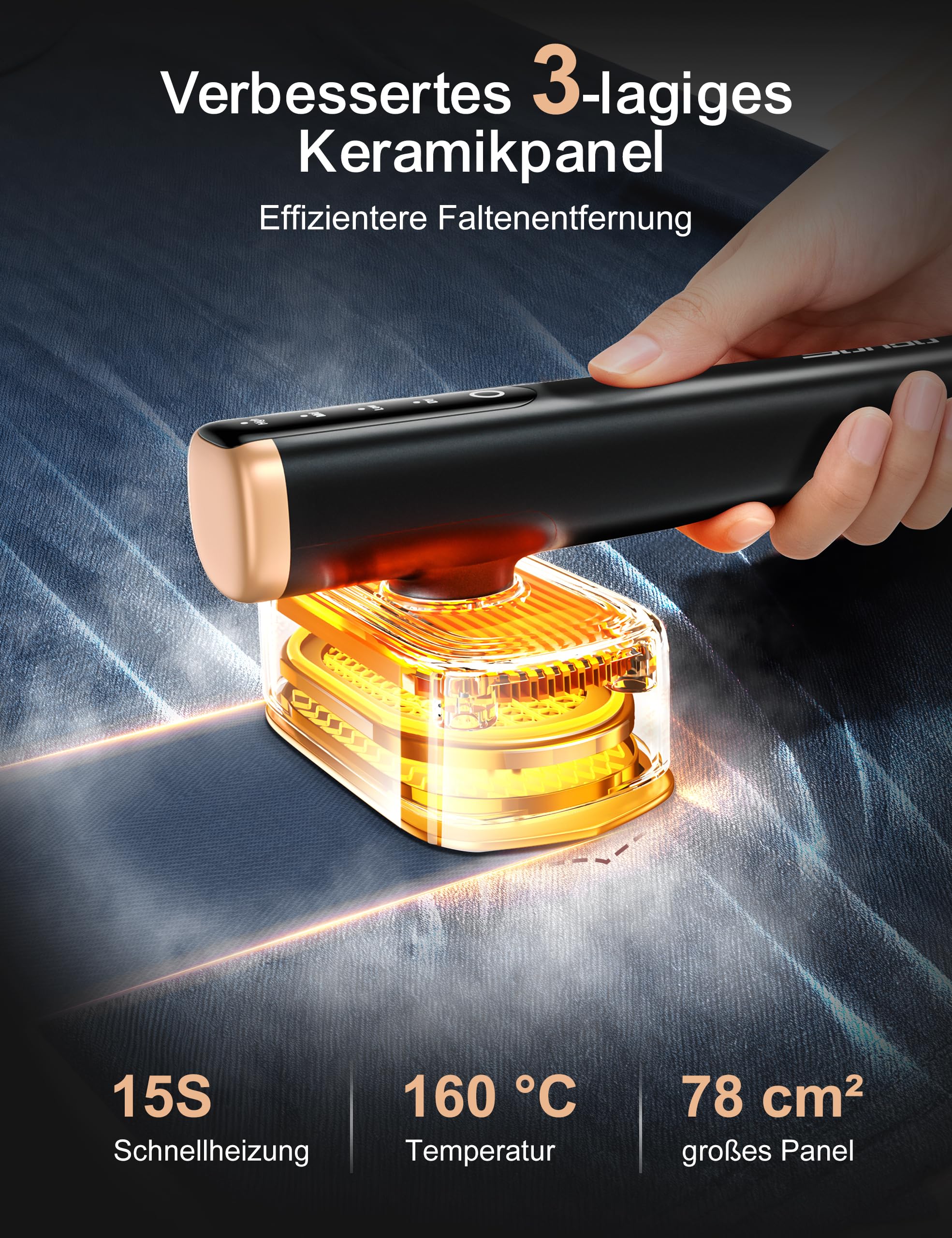 Sundu Dampfglätter, Steamer mit 2 Wassertanks (180 ml und 100 ml), 15S Schnelles Aufheizen, 24 g/min Starke Dampfleistung, Reisebügeleisen mit Touch-Steuerung, LED Display, Steam Iron Schwarz