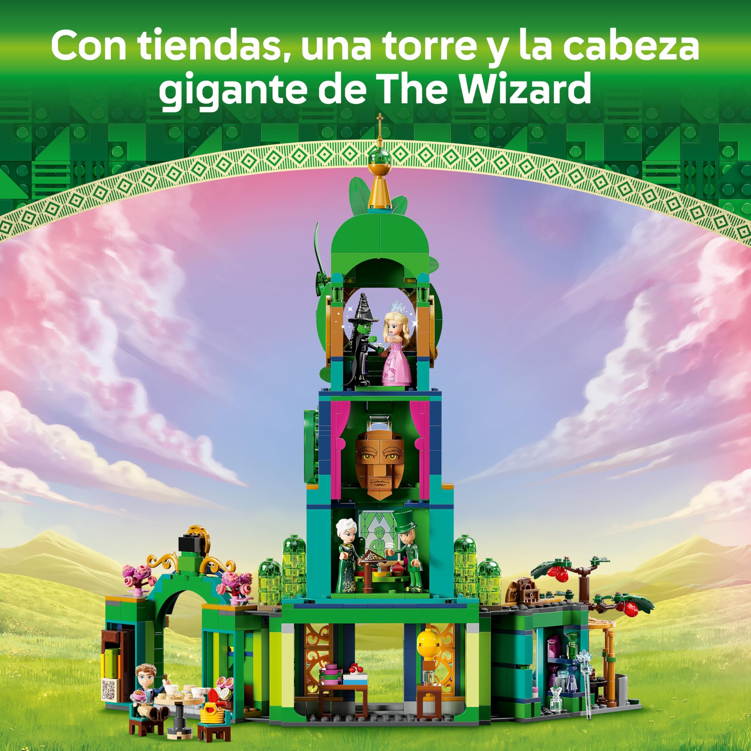 LEGO Wicked Bienvenidos a Emerald City, Ciudad de Juguete de Colección con Torre, Mini Muñecas de Glinda y Elphaba, Regalo para Niñas, Niños y Fans de la Película Musical de 9 Años o Más 75684