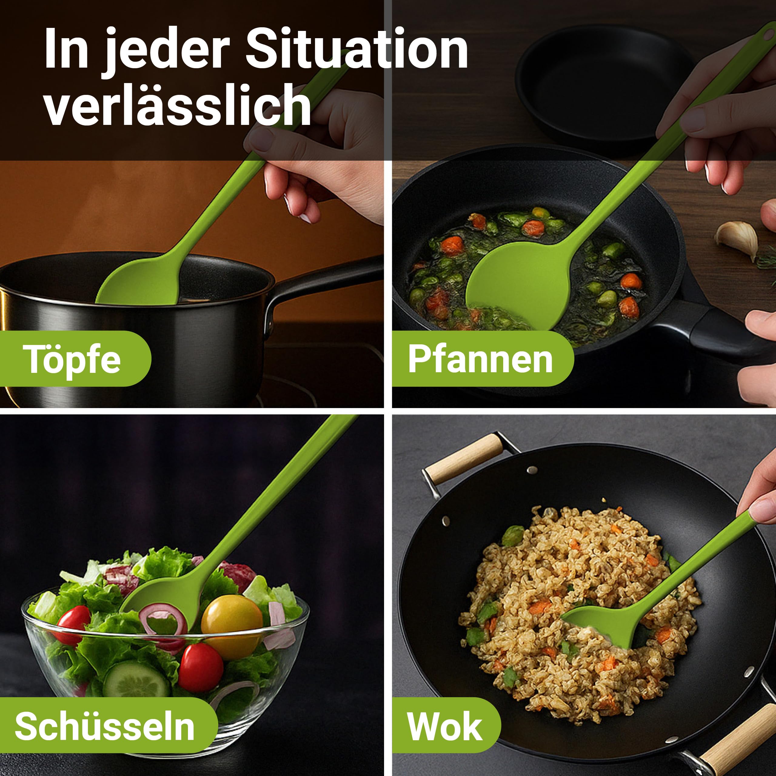 Kigima Cucchiaio da cucina plastica (Verde, (4 Pz))