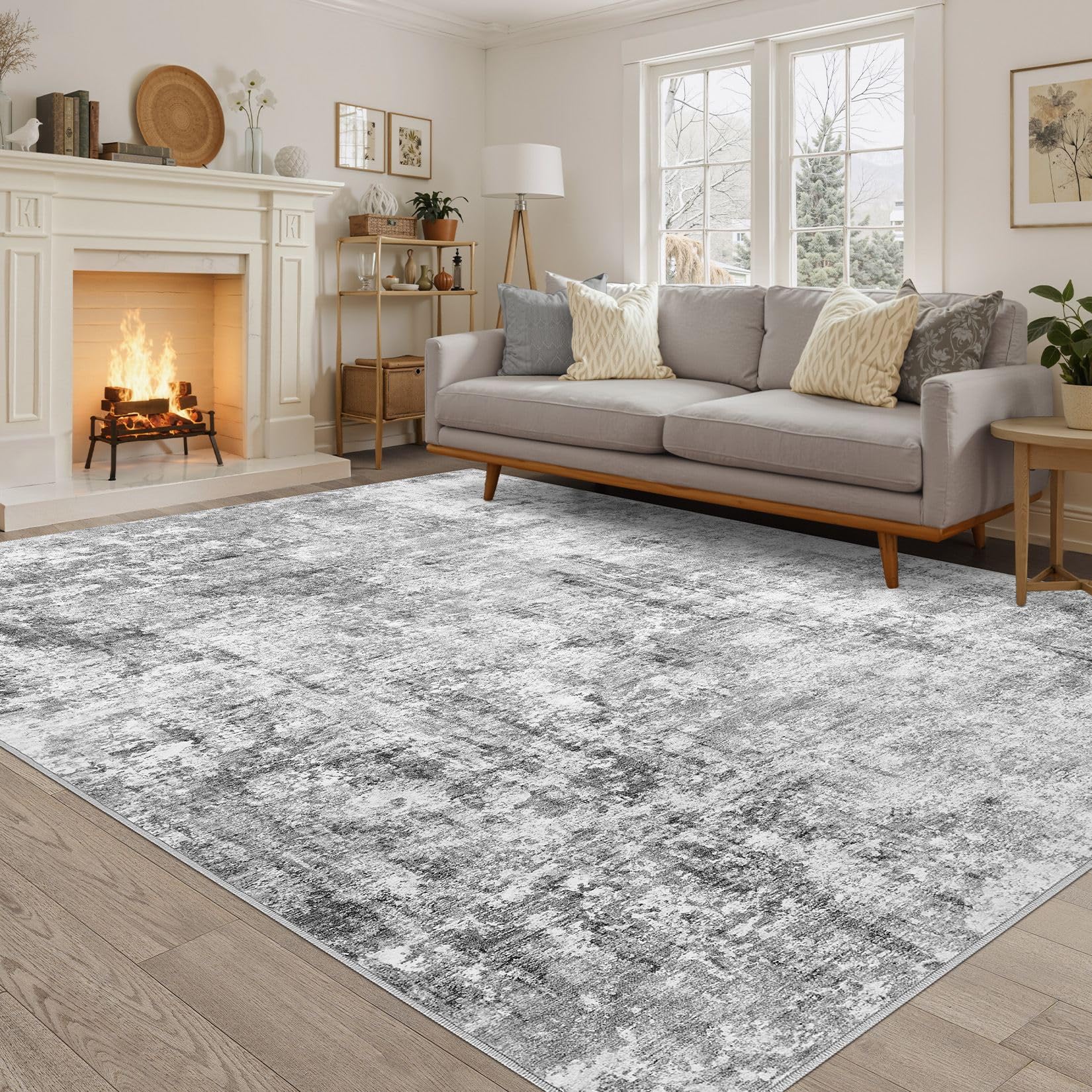 DMOYEST Wohnzimmer Teppich Modern Waschbar | Kurzflor Weich Maschinenwaschbar Rutschfest, Kinder- und Haustierfreundlich für Schlafzimmer Esszimmer Büro