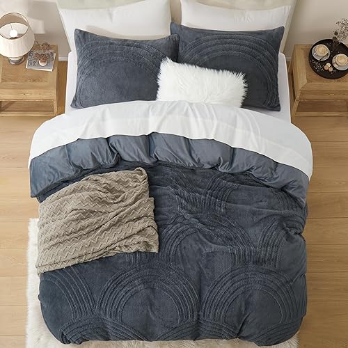 Miniatura 6 de Oli Anderson Juego de funda de edredón mullida tamaño individual, 2 piezas de felpa copetuda, juego de ropa de cama de pelo sintético ultra suave y