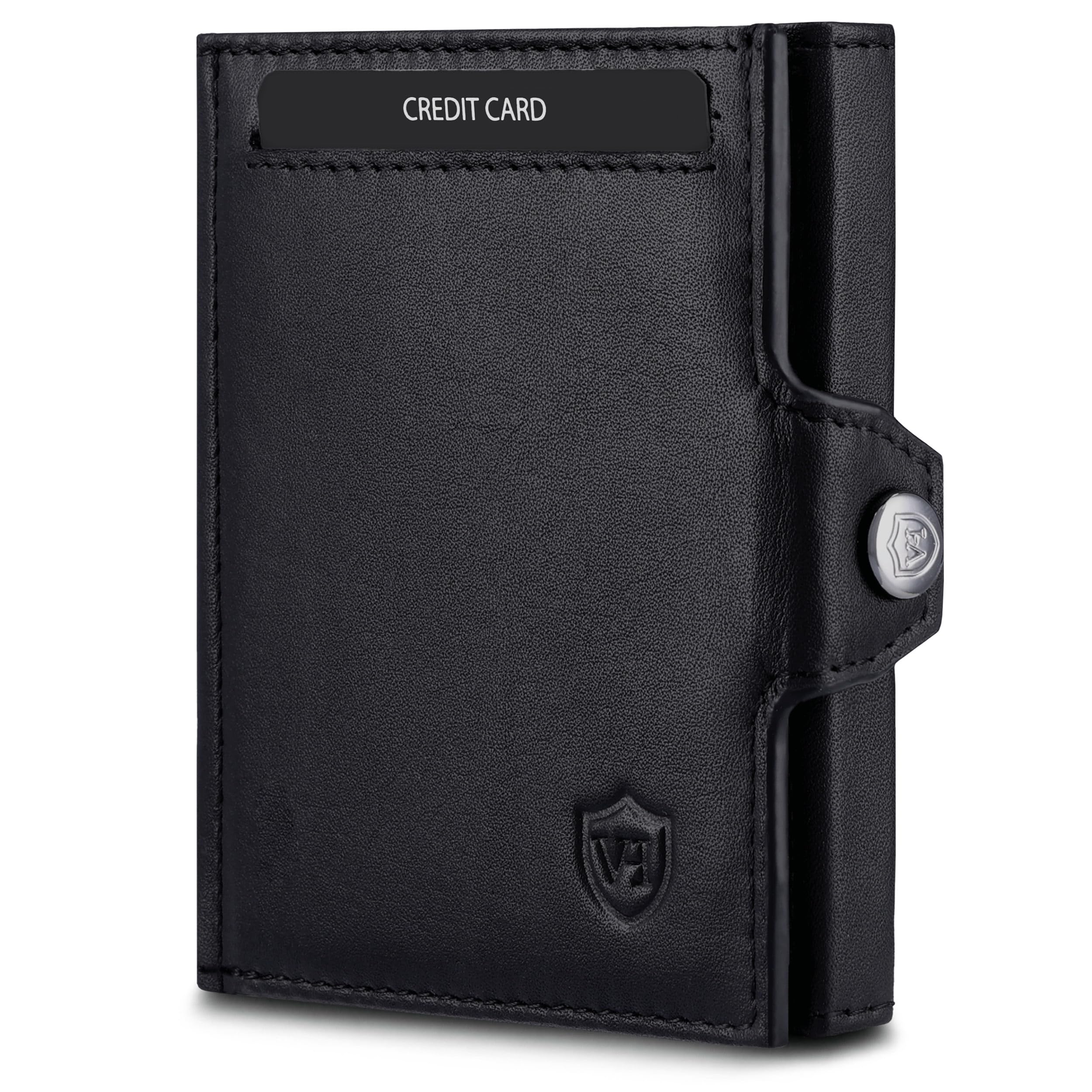 VON HEESEN Slim Wallet mit XL Münzfach & RFID-Schutz - Mini Geldbörse Herren & Damen - Kartenetui Geldklammer Kreditkartenetui - Portmonee Geldbeutel Portemonnaie klein (Schwarz Glatt)