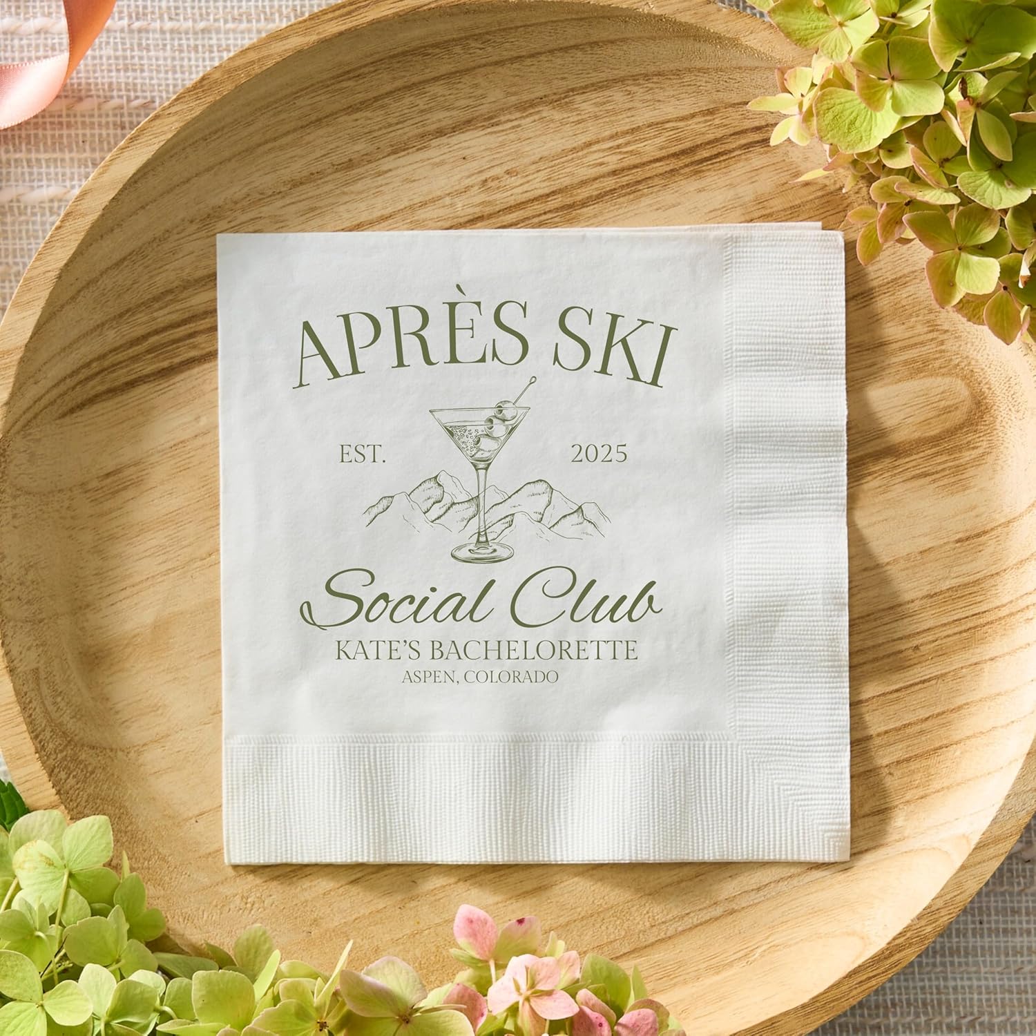 Apres Ski Napkins Custom Bachelorette Party Favor Personalized Ski Cocktail Napkins Winter Wedding Napkins 50 pieces