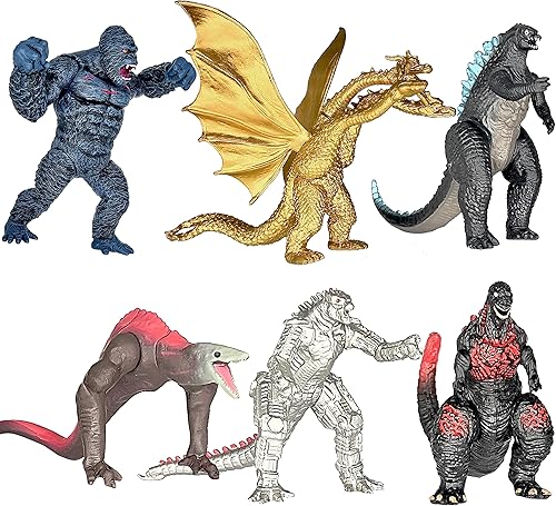 TwCare Juego exclusivo de 6 figuras de acción conjunta movibles de Godzilla vs Kong, King of the Monster, dinosaurio, Shin, Ghidorah, cráneo,