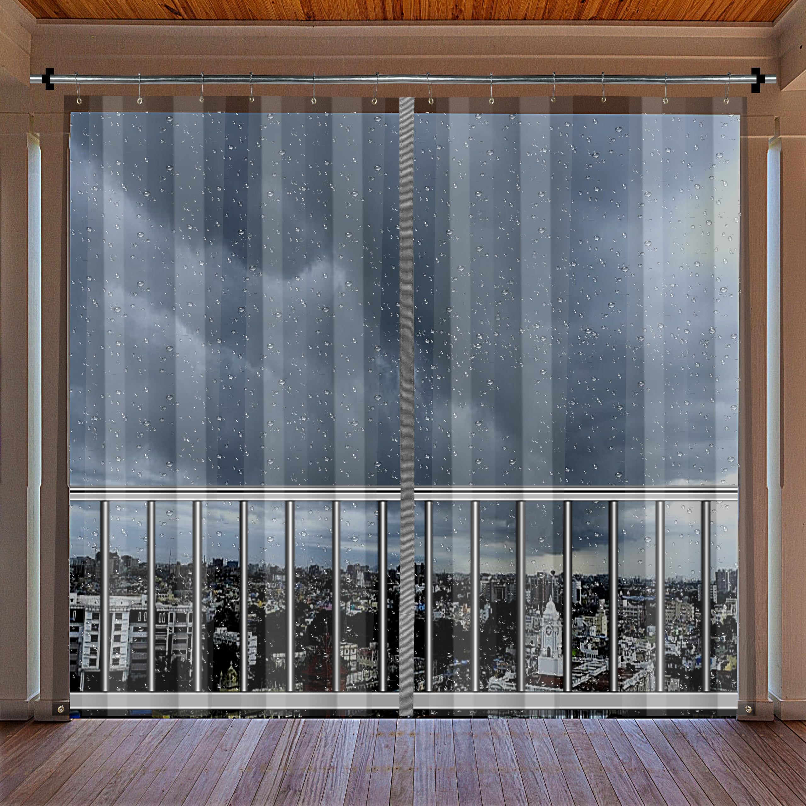 GREEN DECOR – Waterproof Outdoor Transparent PVC Curtain with Top Eyelet & Velcro in Between Used for Balcony,Window, Door for Ac, Dust,Wind & Rain Protection (4.5 X 6 Feet, Pack of 2 Piece)-image-31