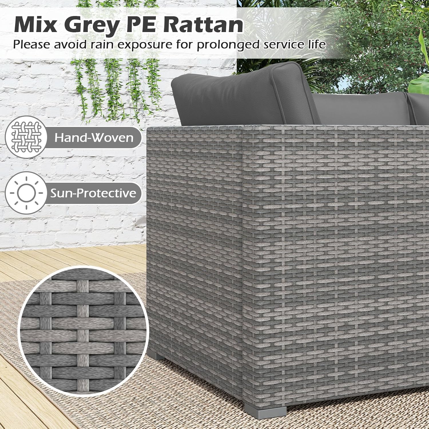 Tangkula 3 Seat Outdoor Wicker Sofa Set, Modular PE Rattan Patio Cushioned Sectional Couch Set, Outside Furniture Set for Deck, Backyard, Porch, Garden & Poolside (Grey)