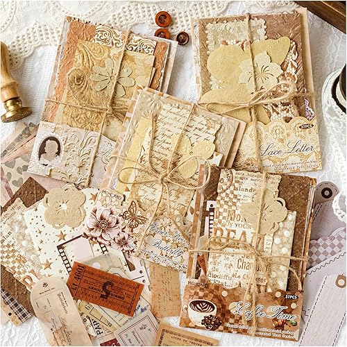148 Pieces Vintage Scrapbooking Kit, 4 Assorted Brown Themes Scrapbook Papers and Journaling Stickers Collage Materials, Ephemera for Junk Journal Supplies, Crafts Arts, Scrap Booking