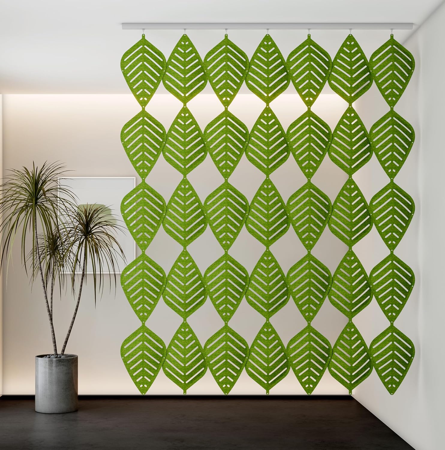 3D Leafs 12Pcs/Set 16.53"x10.24" Felt Fiber Surface High Density Polyester Board Room Hanging Screen Divider Home Panel DIY Home Decor (Light Green)
