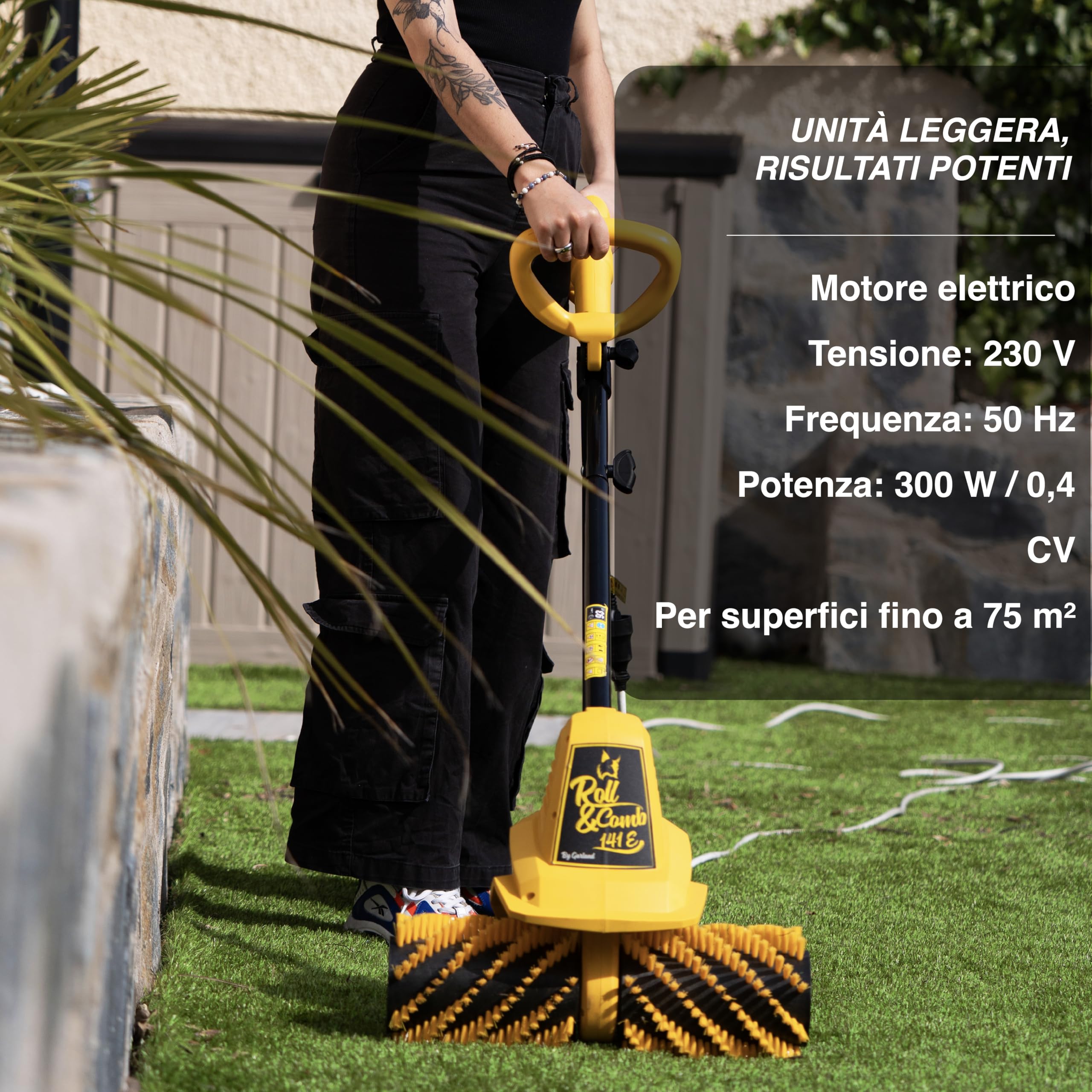 Garland - Spazzatrice per Prato Artificiale Roll&Comb 141E-V19 | Potenza 300 W | Elettrica a Spina | Larghezza di Lavoro del Rullo 40 cm | Manubrio Regolabile