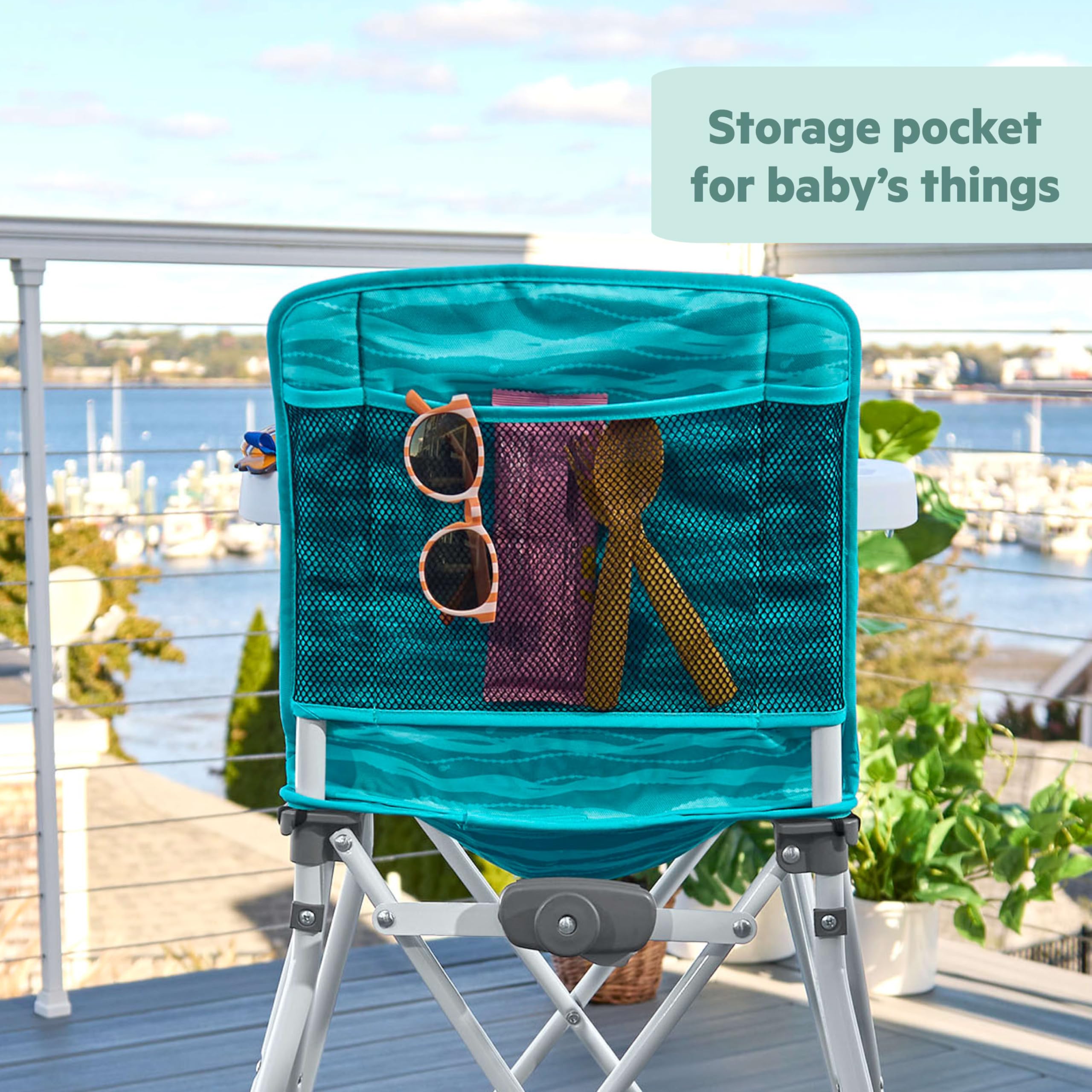 Bright Starts, Przenośne wysokie krzesło Pop 'n Dine Disney Baby Findet Nemo, z zabawką z przyssawką, kompaktowe, składane, zajmuje mało miejsca, do wewnątrz i na zewnątrz, od 6 miesięcy