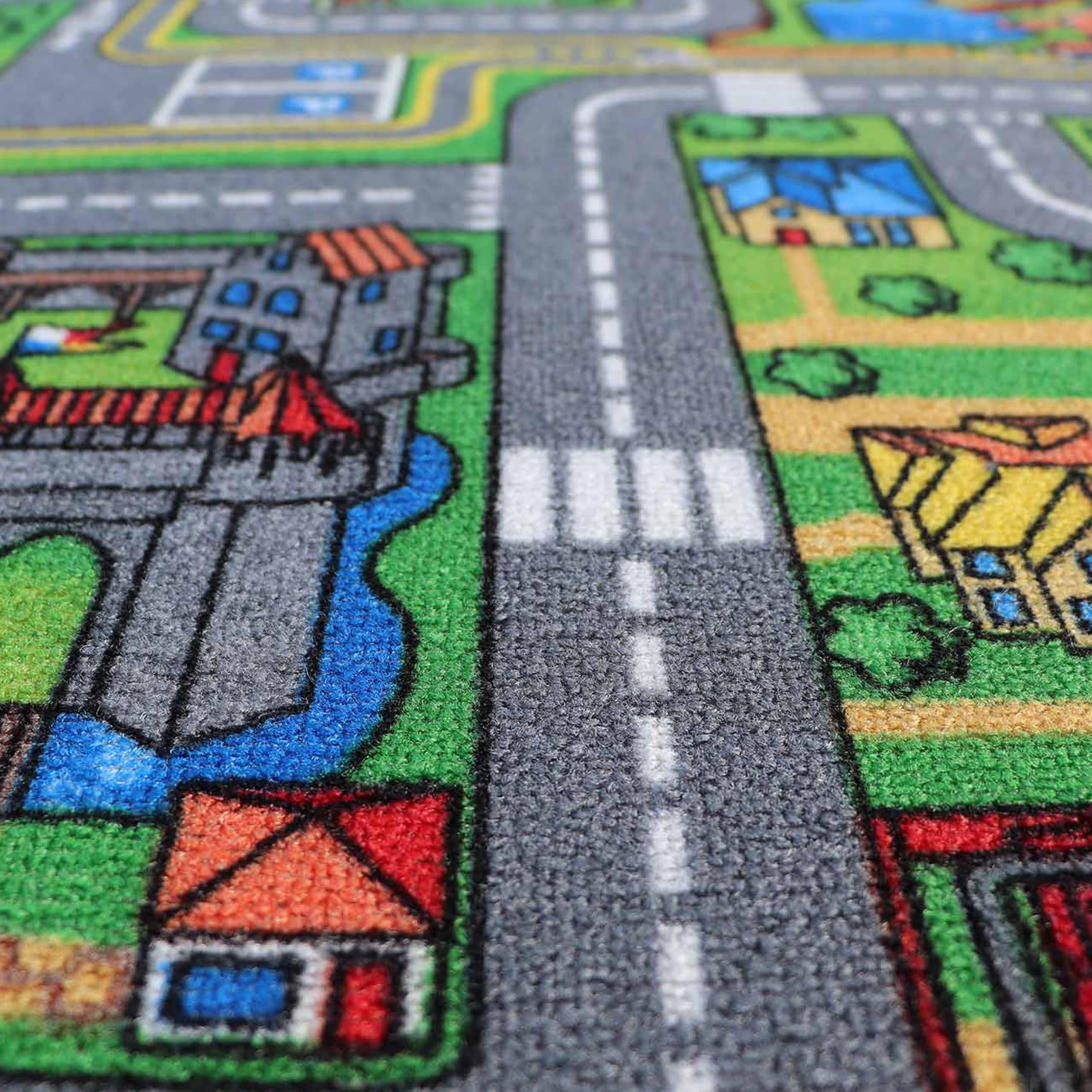 Primaflor Interaktiver Kinderteppich Streets - 140 x 200 cm | Made in Europe | mit Straßenmotiv, Hochwertiger Straßen-Teppich mit Kreisverkehren | für Kinderzimmer, für Jungen & Mädchen