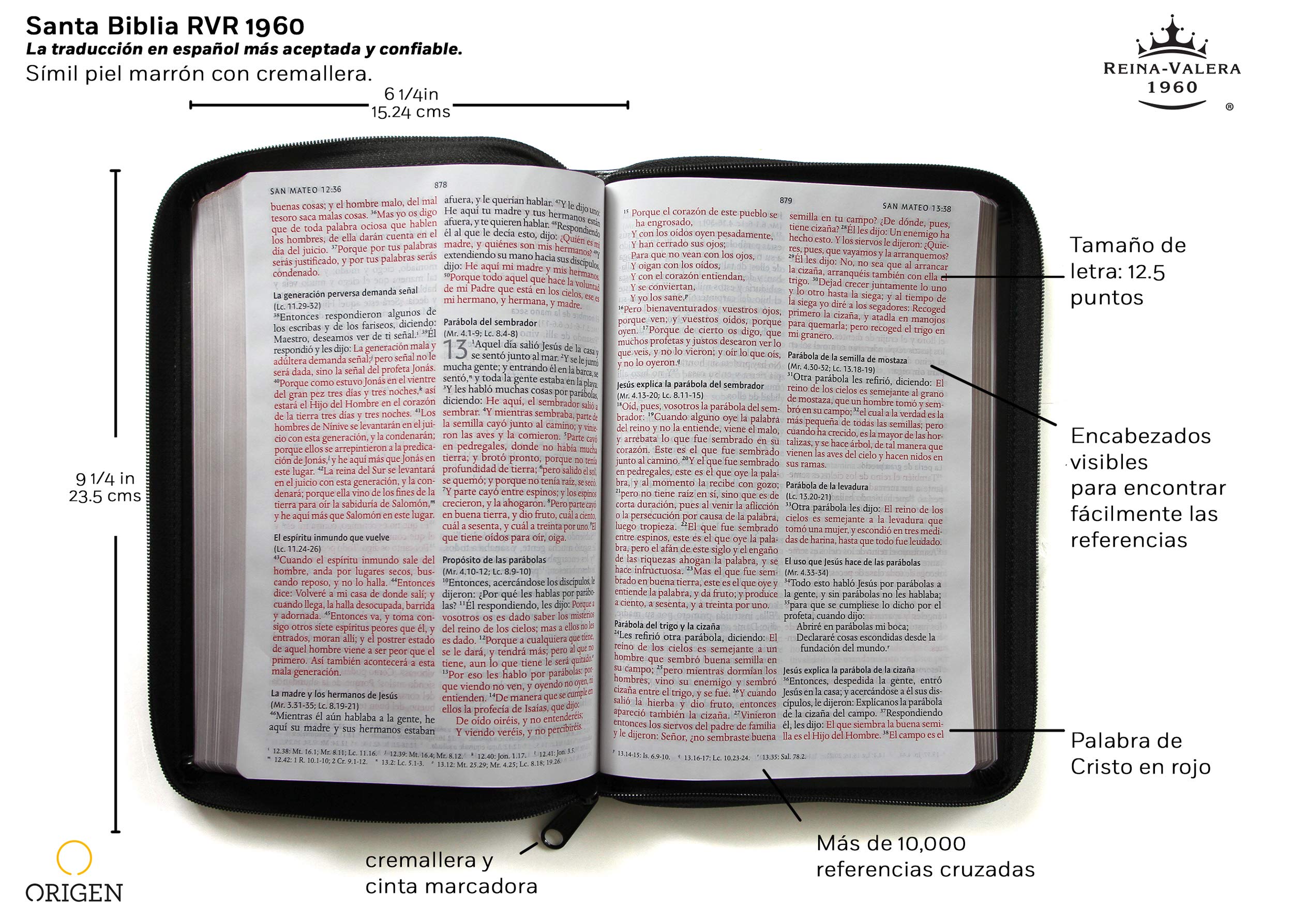 Biblia Reina Valera 1960 Tamaño grande, letra grande piel negra con cremallera / Spanish Holy Bible RVR 1960 Large Size Large Print Black Leather with ... 1960, Negro, Símil Piel, Con Cremallera