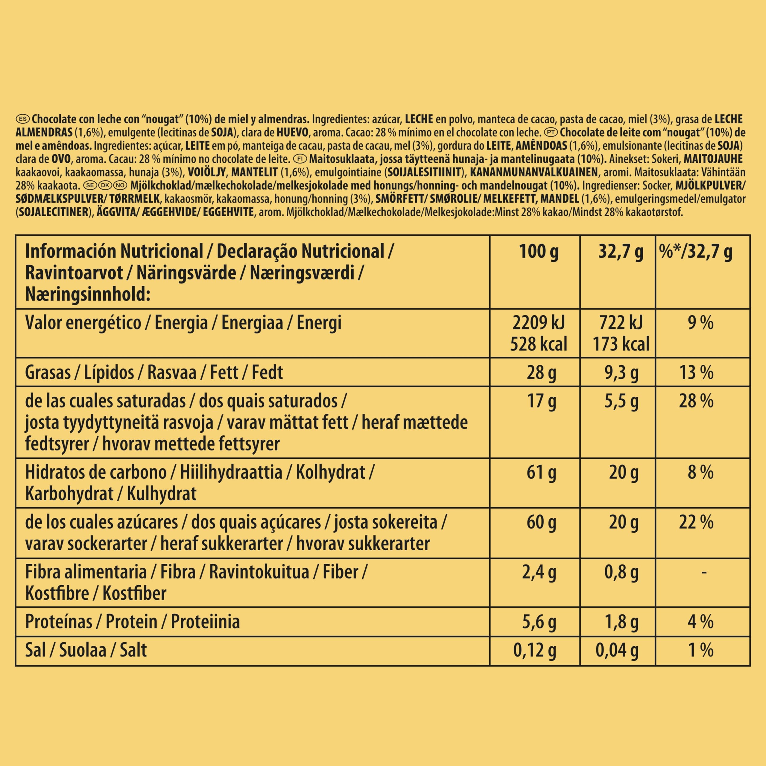 Toblerone Chocolate con Leche Suizo con Nougat de Miel y Almendras, Formato Grande, Pack 360 g