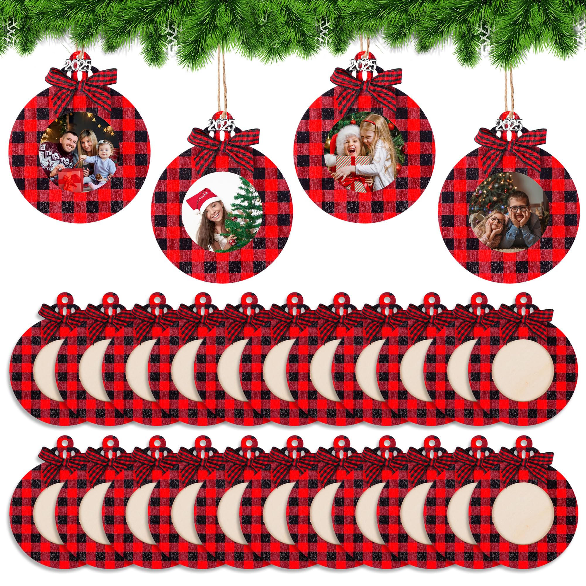 Shitailu Christmas Buffalo Plaid Photo Frame Ornament Plaid Picture Frame Hanging Pendant for Christmas Tree Stockings Decorations Xmas New Year