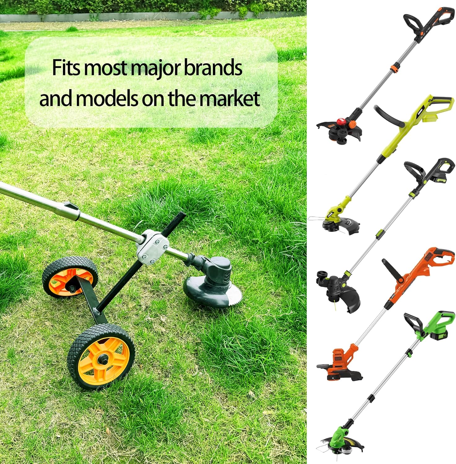 String Trimmer Wheel Attachment 7" Adjustable Auxiliary Wheels for Push Lawn Mowers, Heavy Duty Universal Stabilizer Wheels, Easy Install Height Adjustment Wheel Kit for Uneven Lawns