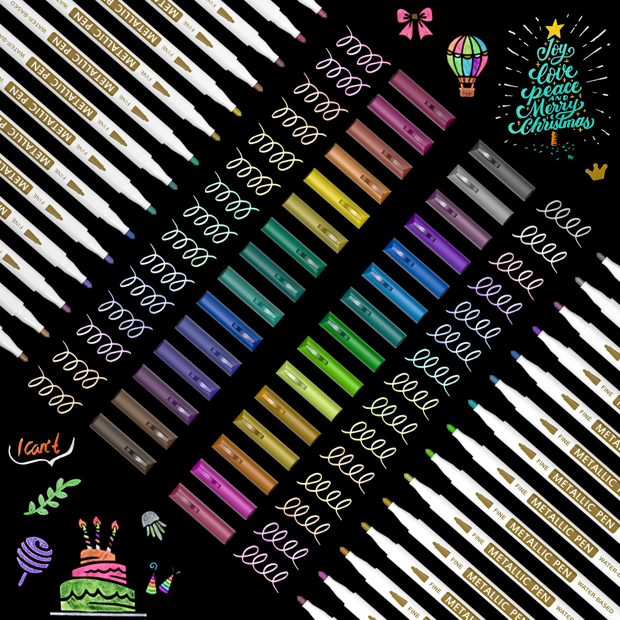 Buy Metallic Pens, Shuttle Art 30 Colours Metallic Marker Pens with 1 Colouring Book Fine Point