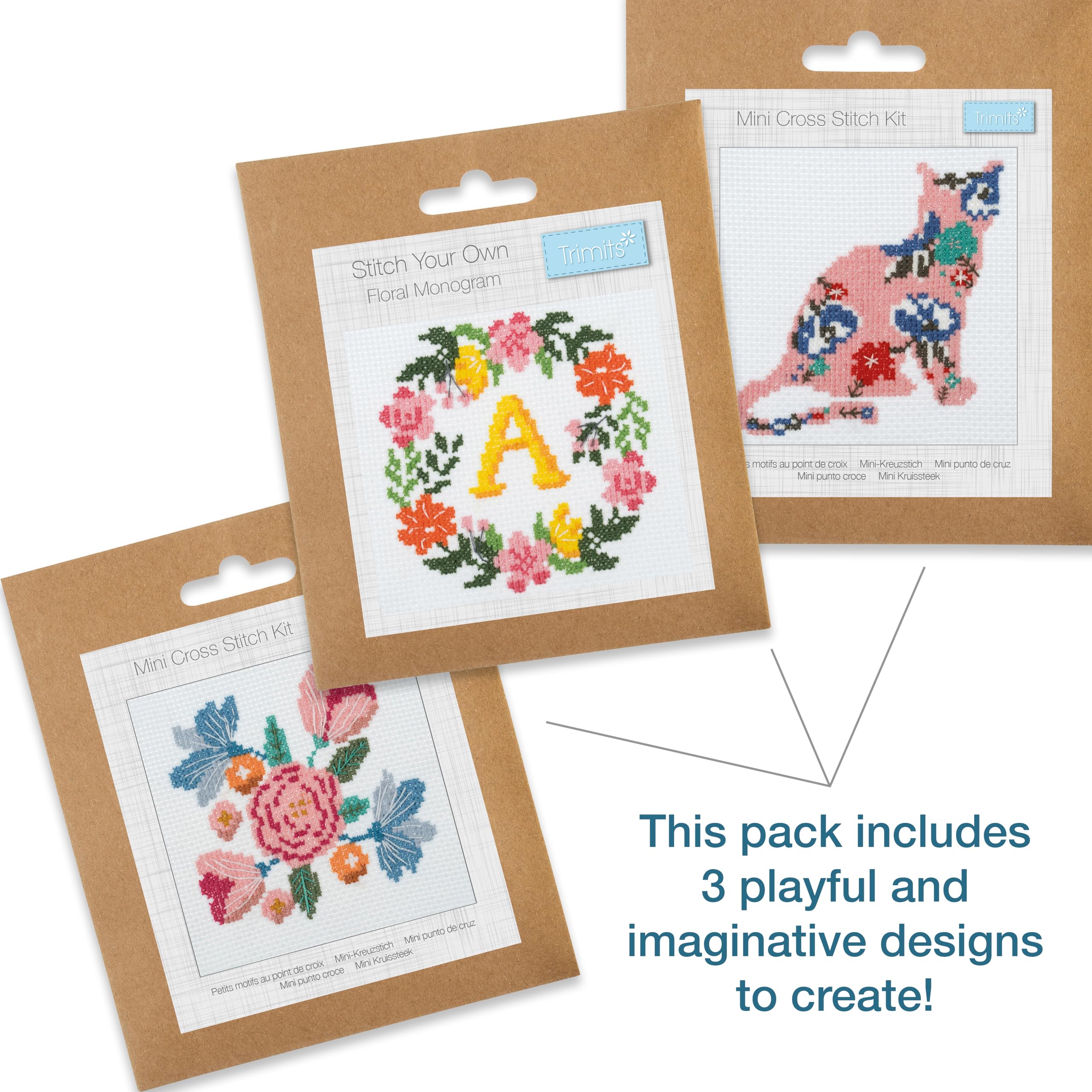Trimits 3PK Cross Stitch Kits for Adults Beginners, Pre Printed Cross Stitch Kit, Beginners Embroidery Kit for Adults & Kids - Image 2