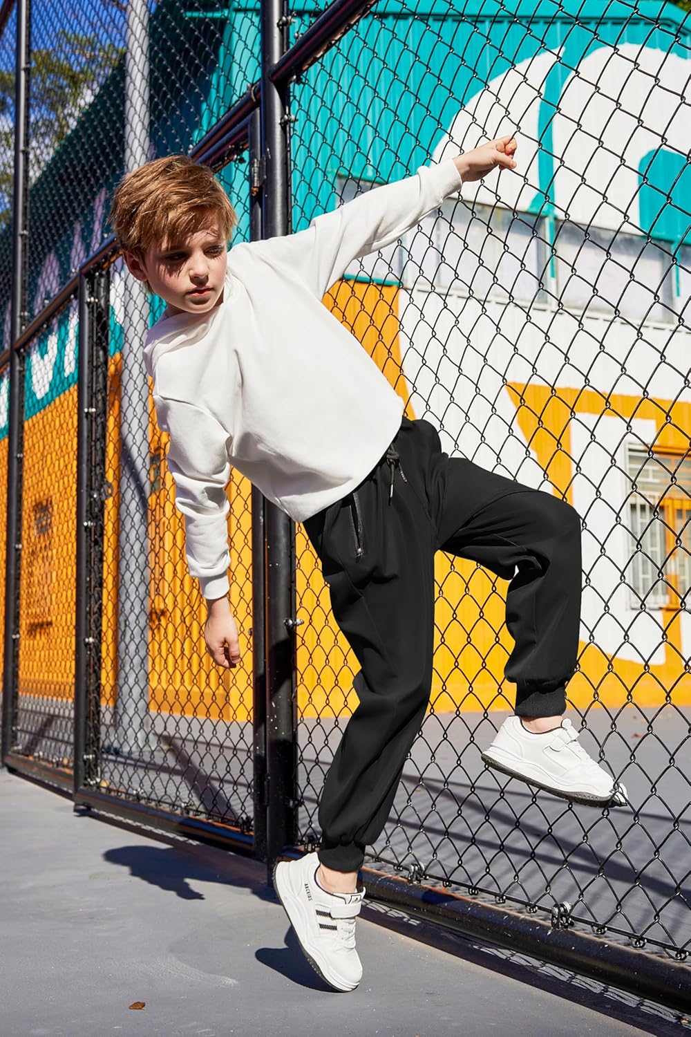 Arshiner Boys Casual Pants Kids Elastic Waist Drawstring Jogger Pants Boys Sweatpants with Zipper Pockets 3-12 Years - Image 2