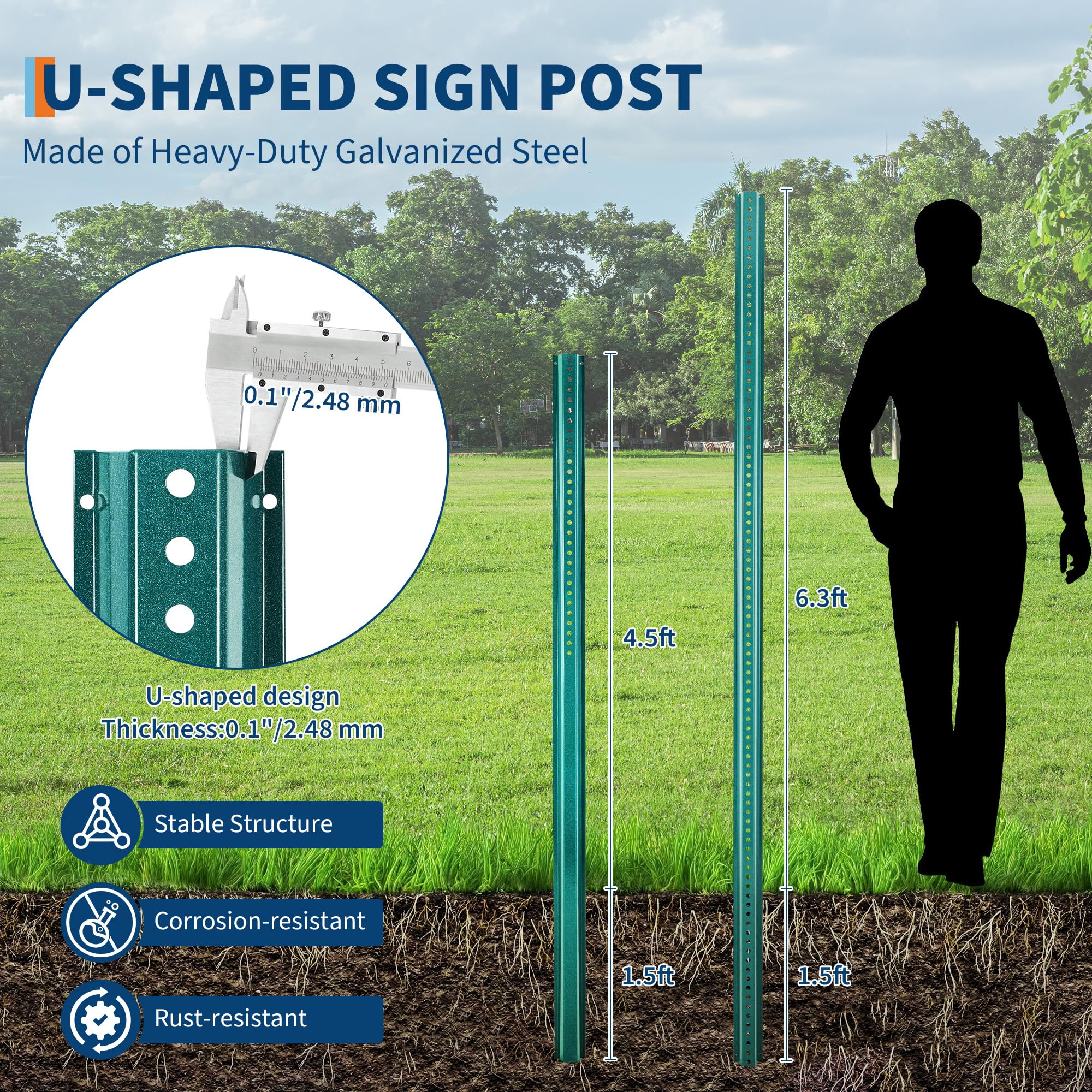 Pre-drilled Sign Posts 6FT U-Channel Sign Posts 4 Pack - Heavy Duty ...