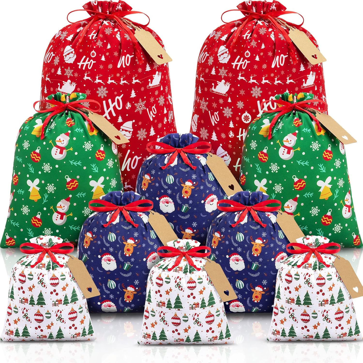 10 PCS Christmas Drawstring Gift Bags with Tags, Trinidad and