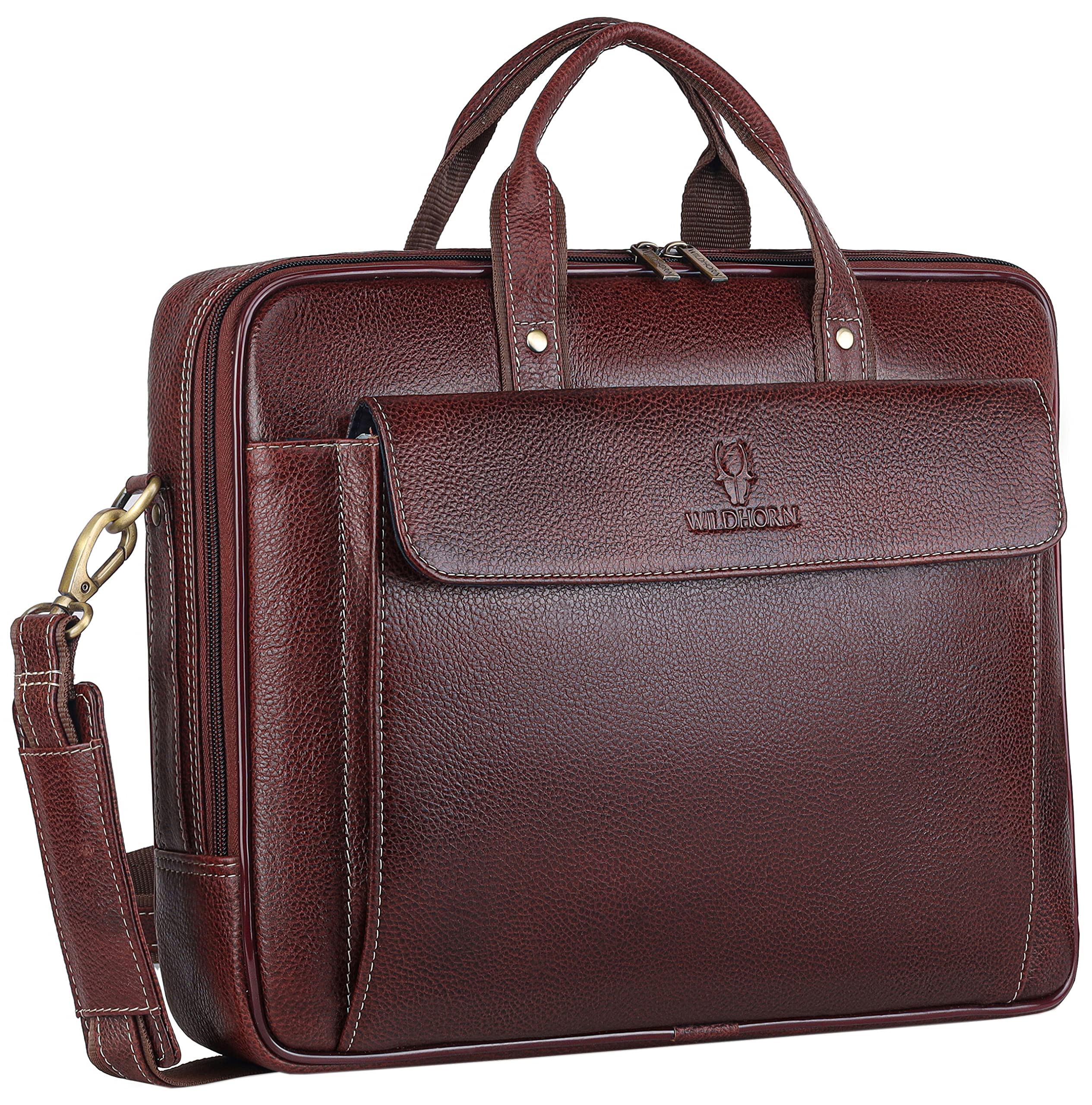 WildHorn Leather Laptop Bag for Men/Office Bag for Men | Fits Upto 15.6 Inch Laptop/MacBook | Laptop Messenger Bag/Leather Bag for Men I Dimension : L-16 inch W-4 inch H-12 inch (B07GLKKY9Z) Amazon Price History, Amazon Price Tracker
