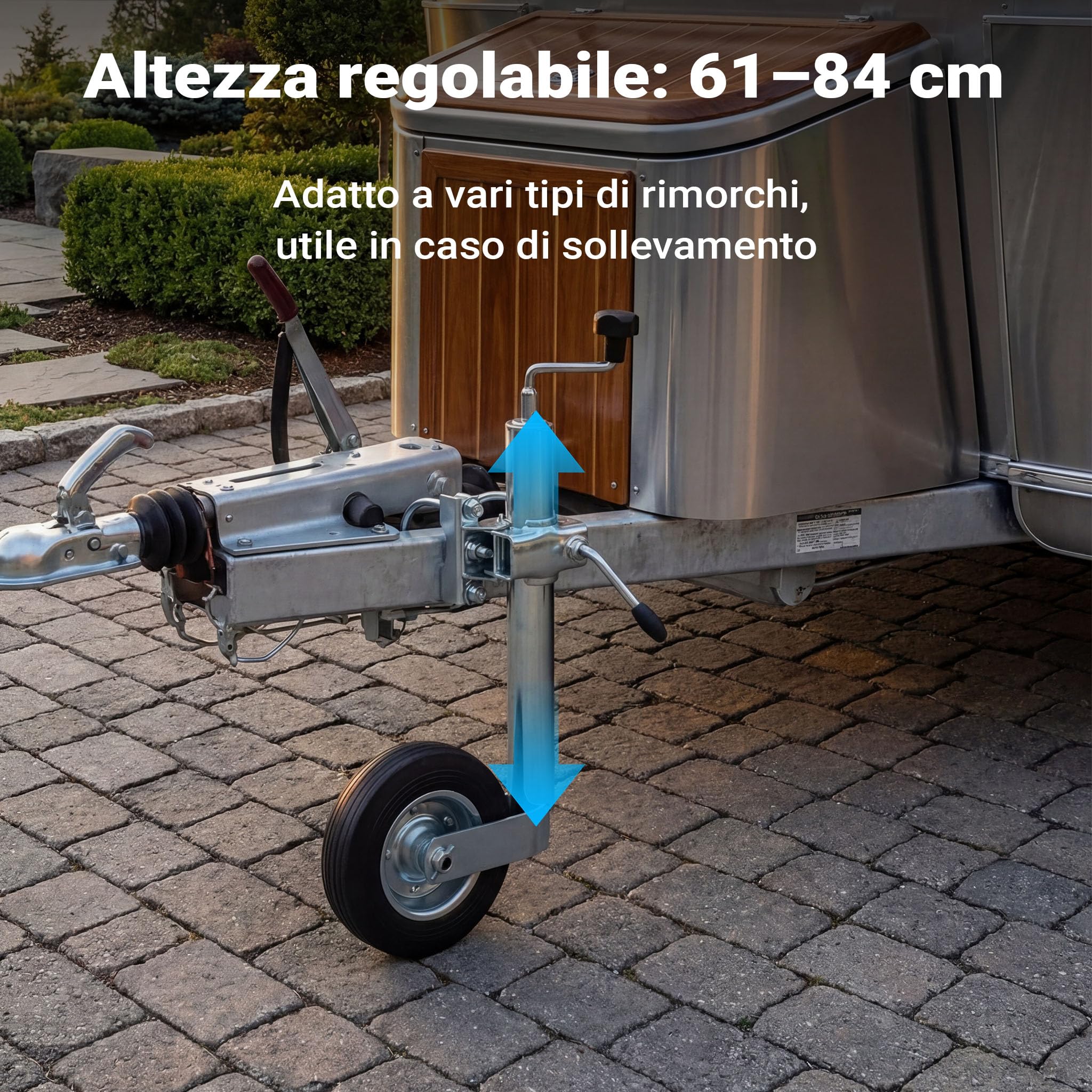Wiltec Servotimone con ruota 362 kg Ruotino per carrello appendice con supporto e morsetti