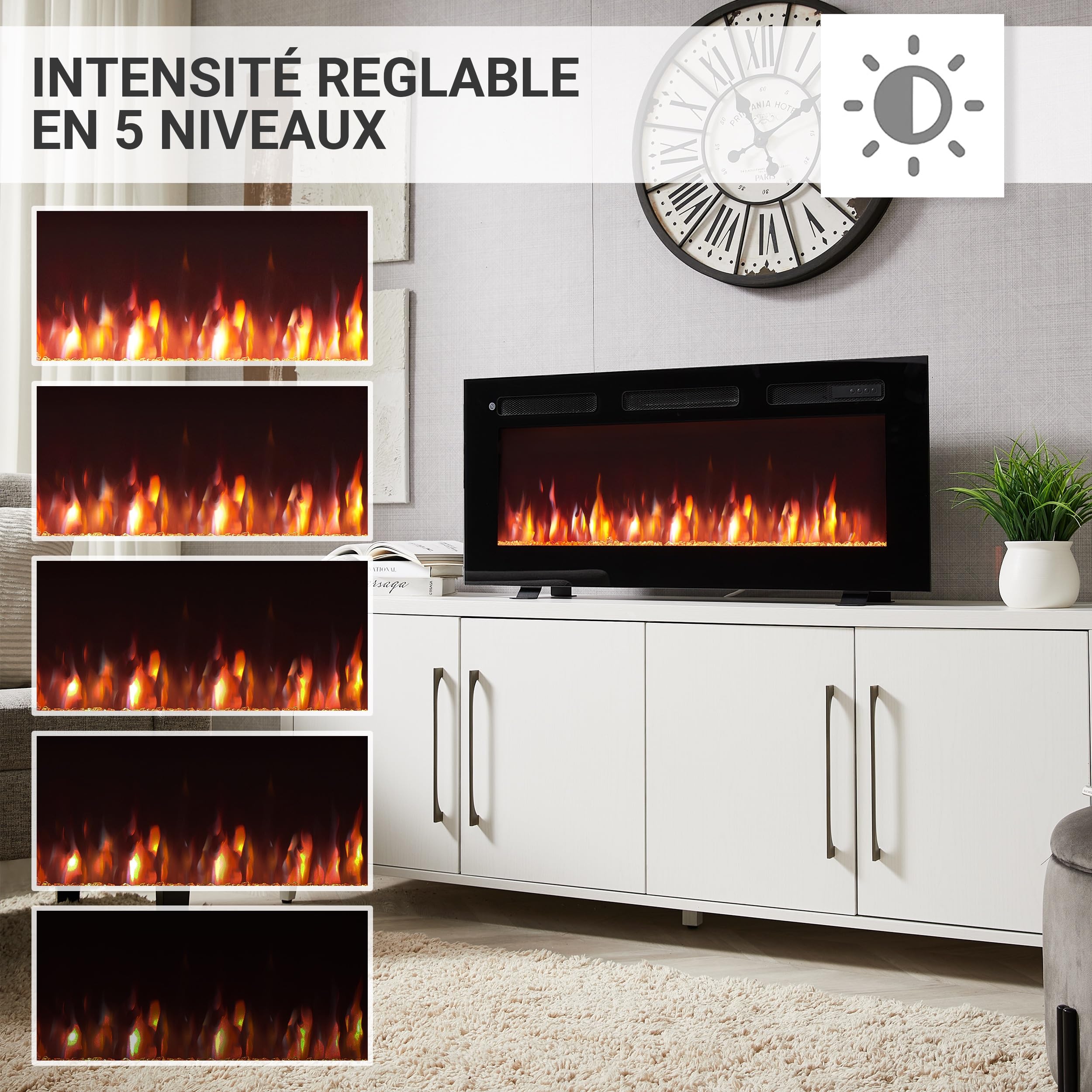 BALDERIA cheminée électrique Leif 40" | Foyer électrique Mural avec Effet de Flammes 3D | Chauffage 2000W, éclairage LED | Cheminée encastrable avec télécommande, minuteur & Thermostat | Noir