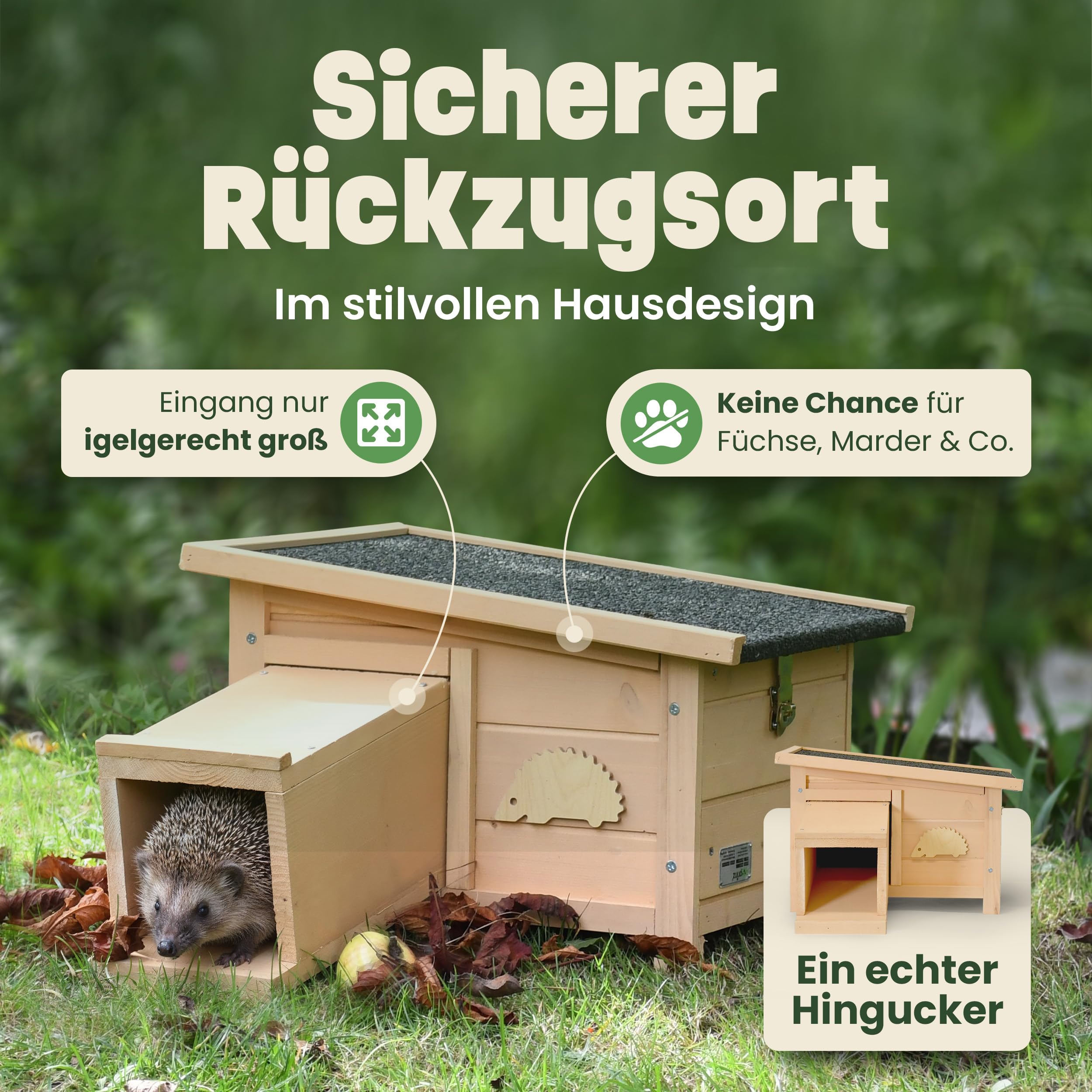zooprinz Igelhaus Winterfest mit Boden – sicheres Outdoor Igelhotel für den Garten, wetterfestes Holz Haus mit geschütztem Eingang & abnehmbarem Dach, Bausatz ohne Werkzeug – draussen trocken & warm