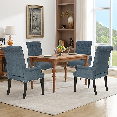 Miniatura 103 de LOULENS Lujosas sillas de comedor de terciopelo, modernas sillas de comedor tapizadas copetudas, reposabrazos con patas de acero inoxidable para