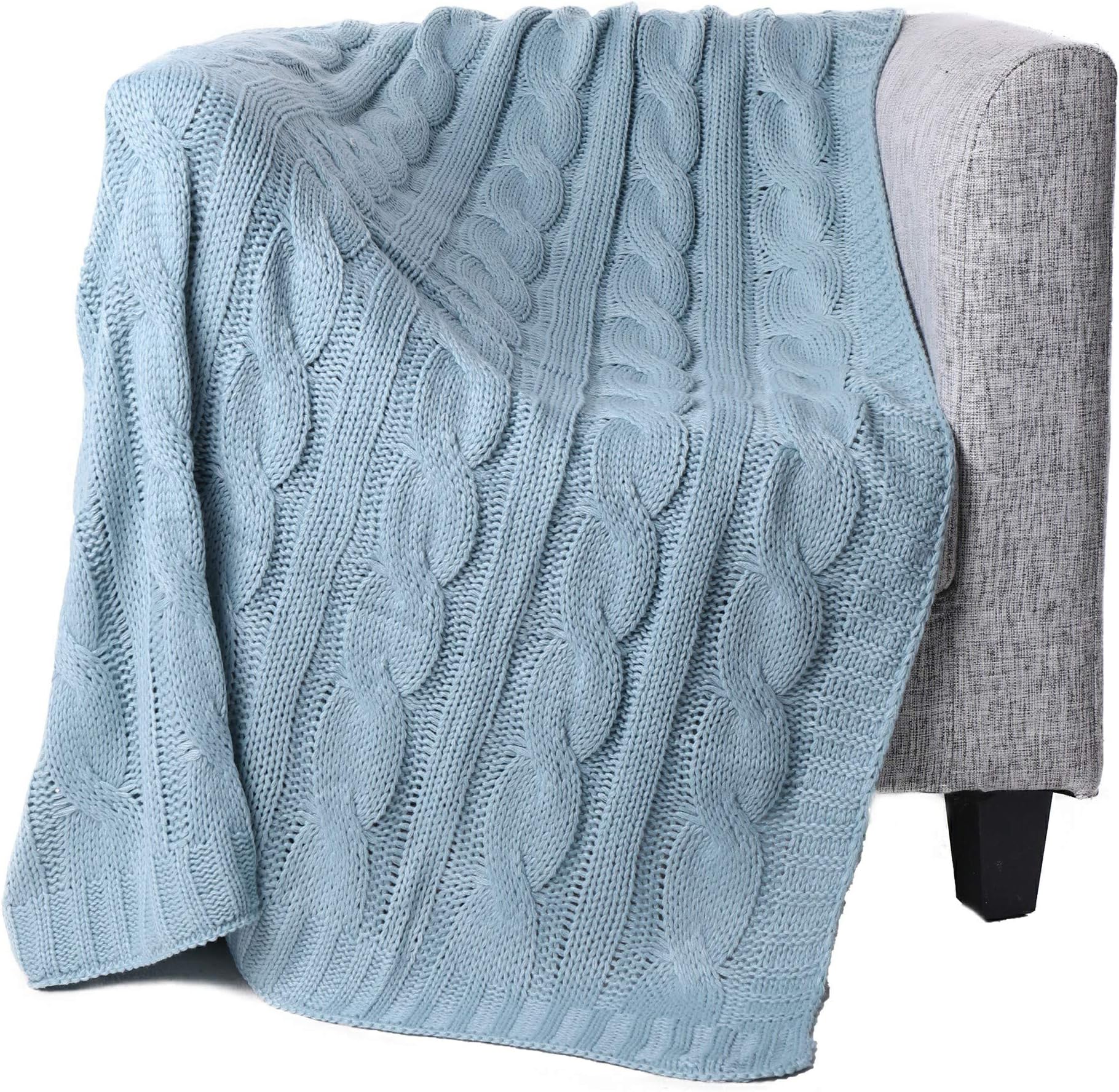Luxury Cable Knit Throw Blanket 127 x 152cm Pale Blue