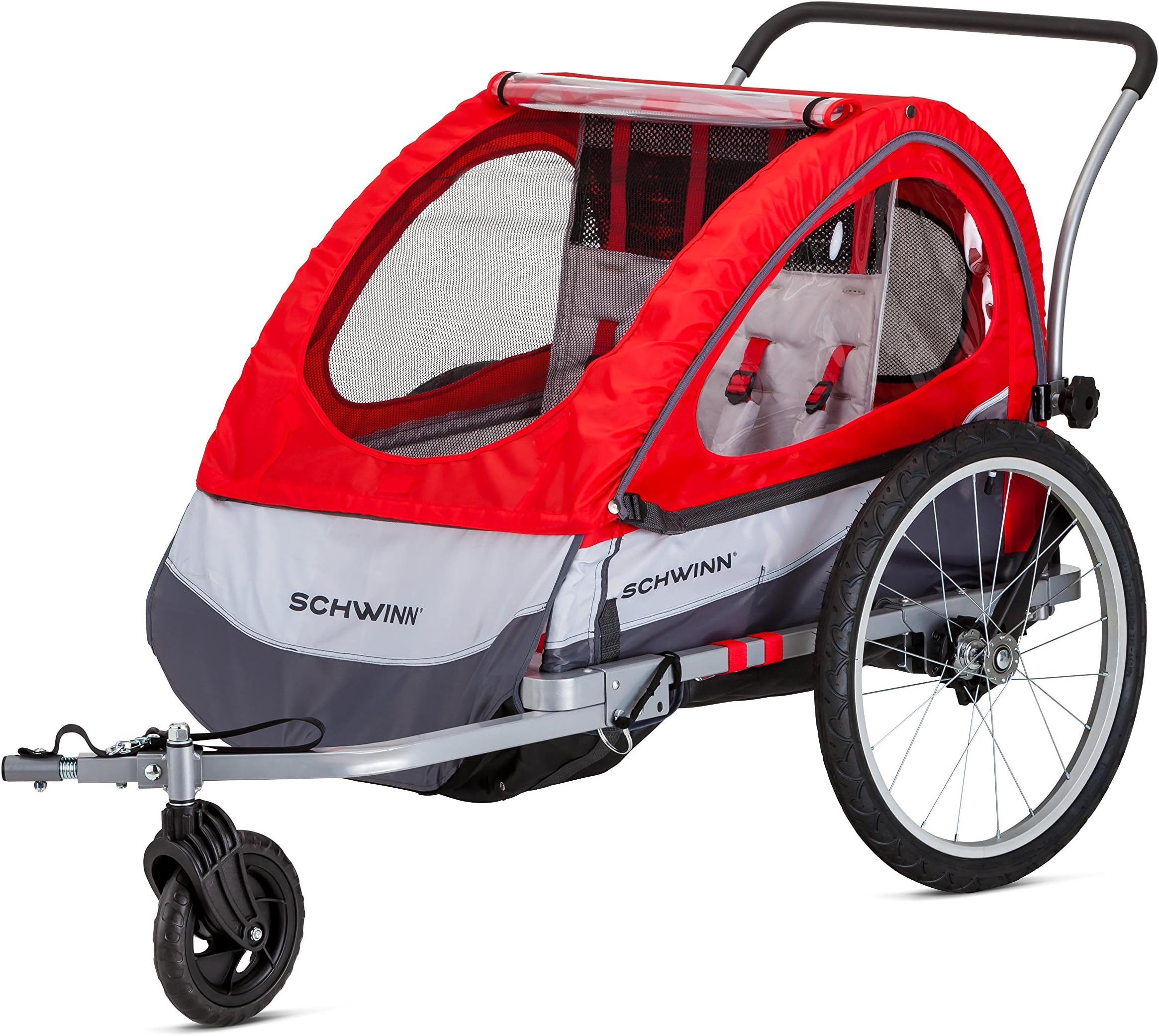 Trailblazer Double Child Bike Trailer, Max of 2 Children with Total Weight of 80 lbs., Canopy, 20-Inch Air-Filled Tires, Red