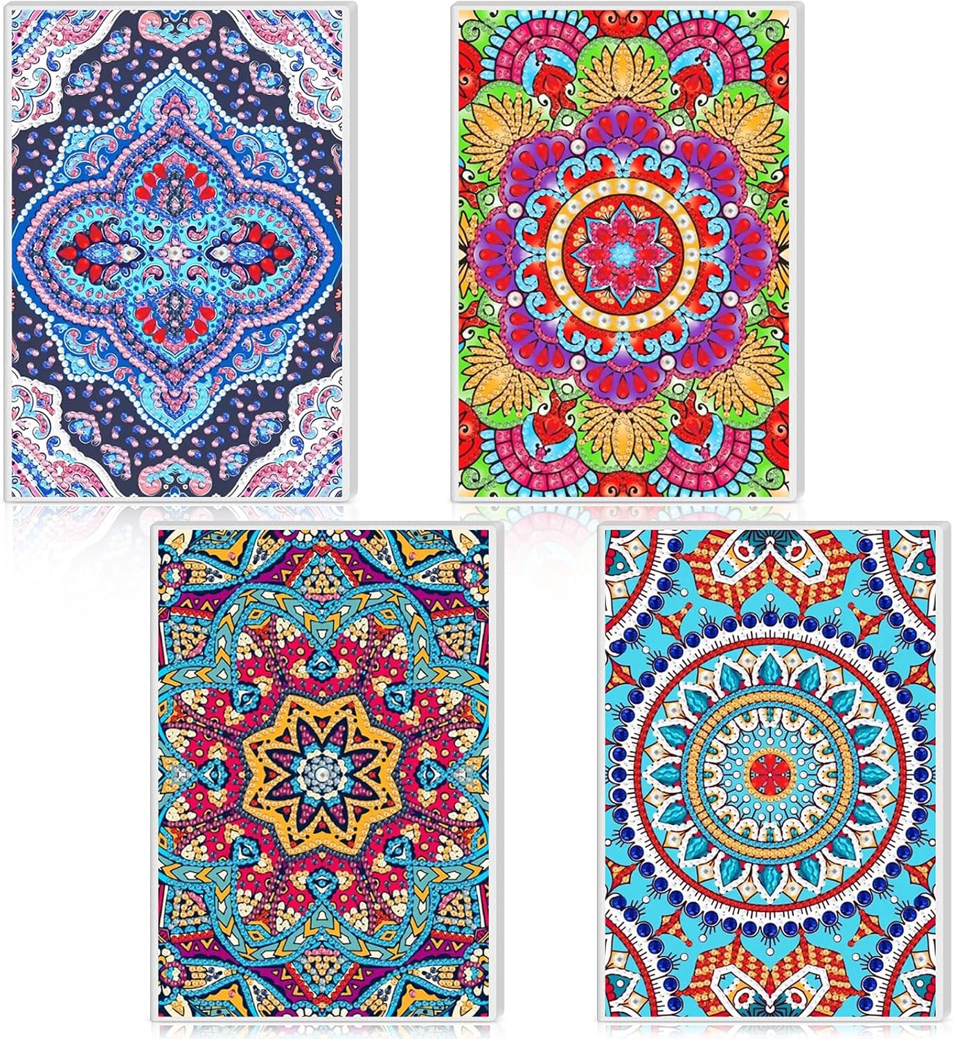 Mooliwe 4 Pcs Diamond Painting Notebook for Adults, Diamond Art Journal DIY Art Kits Sets A5 Leather Painting Sketchbook Christmas Gifts for Adults Beginners(Mandala Boho)