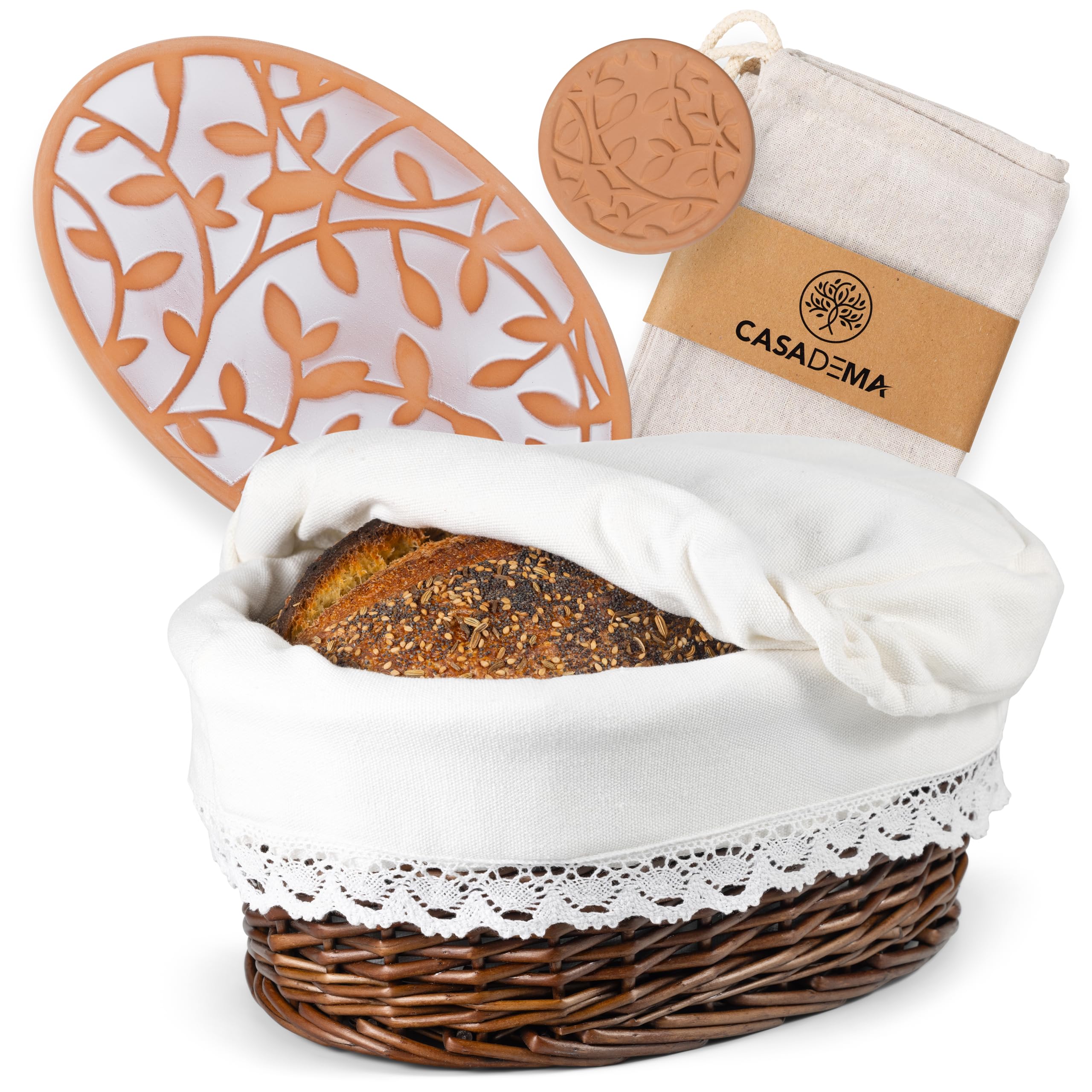 CASADEMA Large Oval Bread Basket with Warming Stone Set