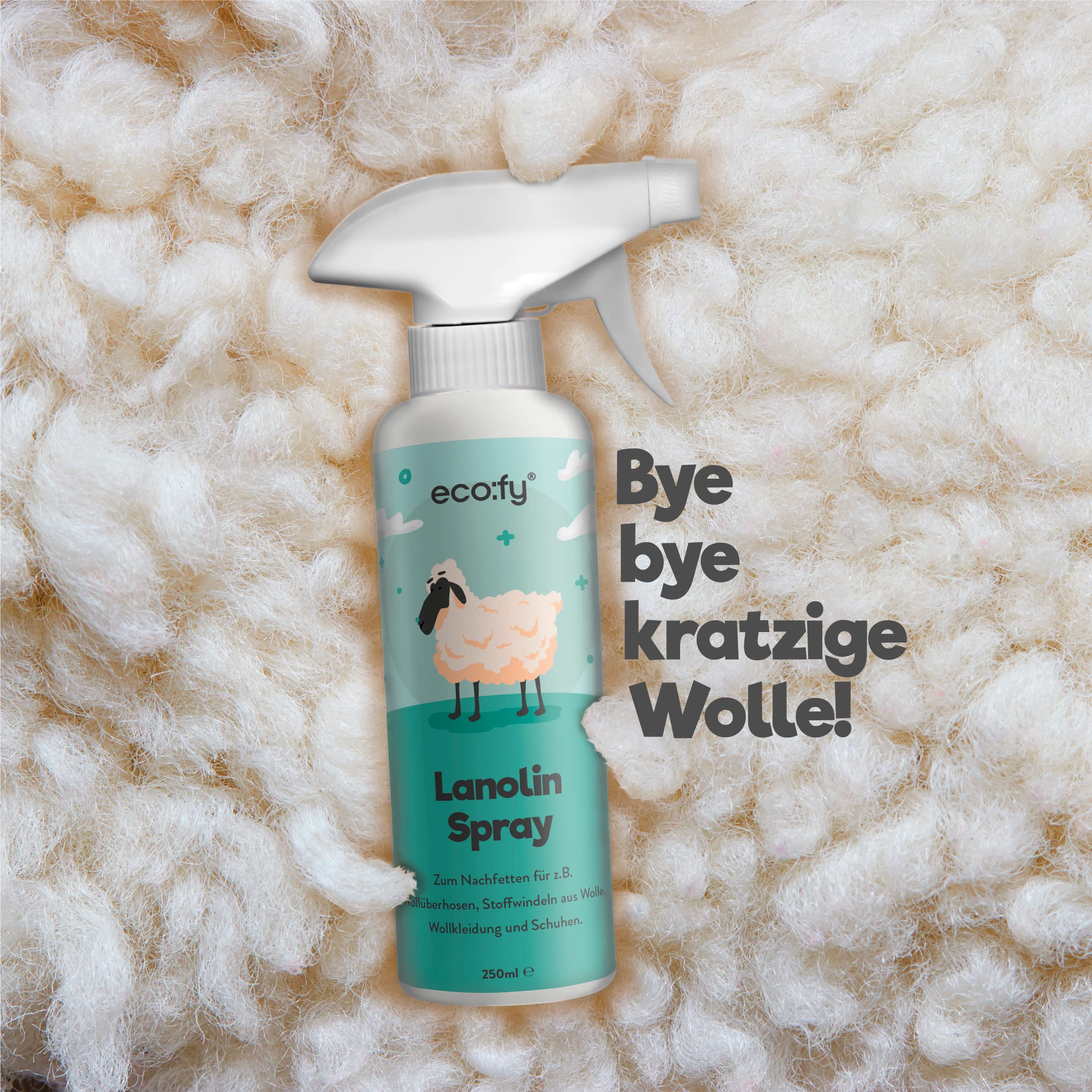 Eco:fy Spray Lanolina, Grasso Liquido per Lana Come Spray per Ingrassare Vestiti, Pantaloni e Scarpe, Privo di Pesticidi e Pecora Biologica, Cura Rapida della Lana (250 ml)