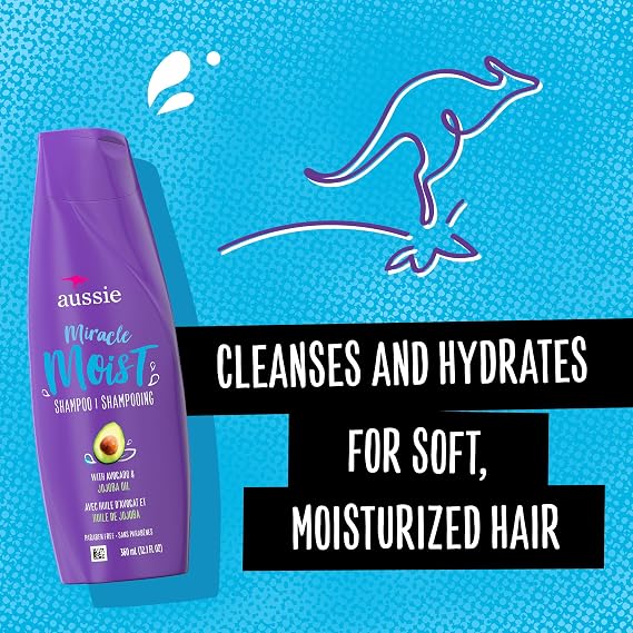 Aussie For Dry Hair Paraben Free Miracle Moist Shampoo W/Avocado & Jojoba, 12.1 Fluid Ounce