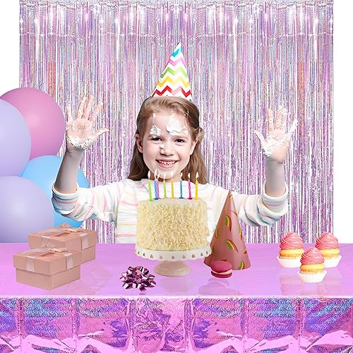 Miniatura 4 de BRAVESHINE Mantel rectangular desechable, mantel de plástico rosa para niña, princesa, sirena, cumpleaños, despedida de soltera, aniversario,