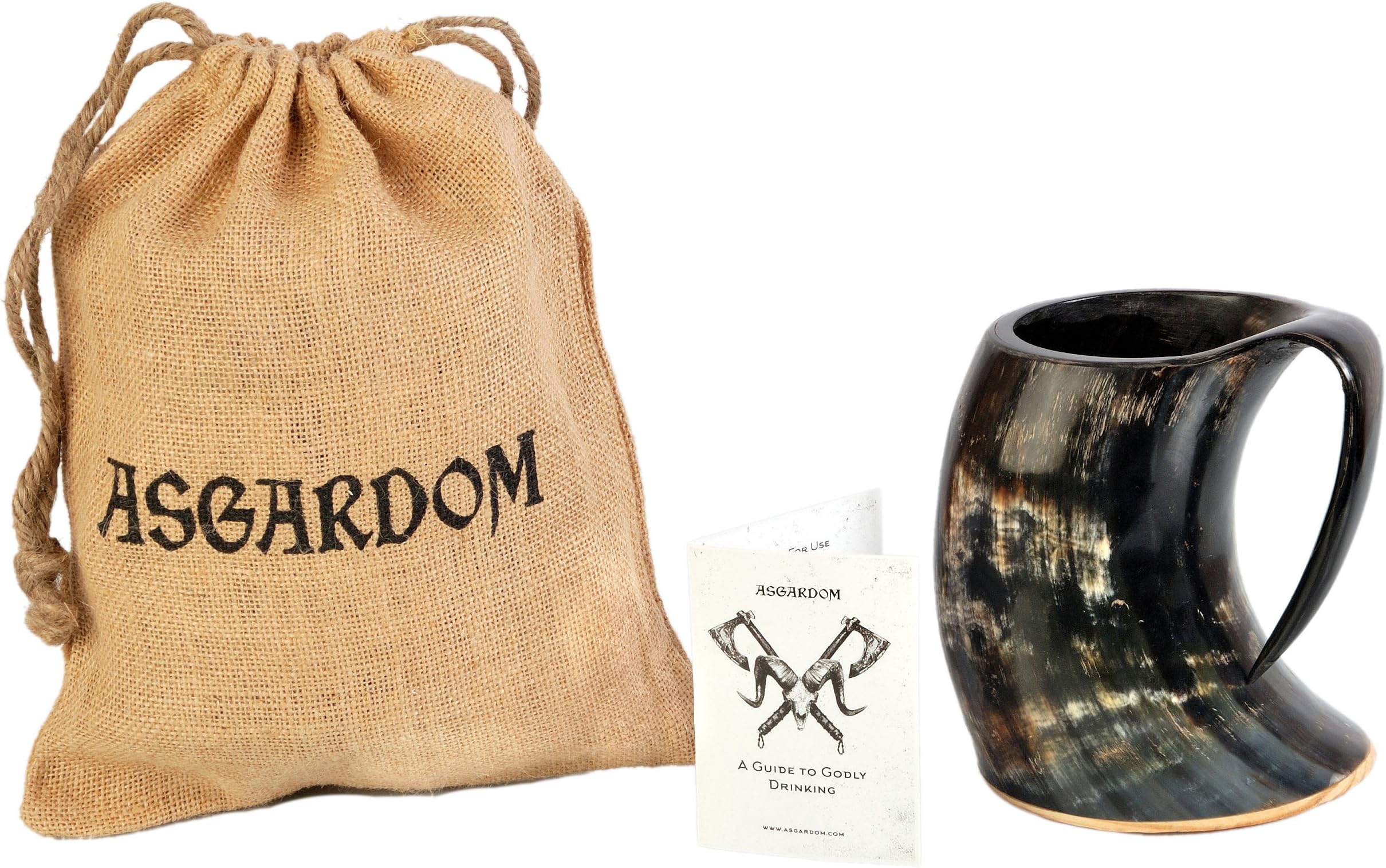 Viking Drinking Ox Horn Pint Mug In Burlap Sack – Unique Handcrafted Tankard Cup – Drink Mead & Beer from a Large Ale Goblet – Perfect Groomsmen Gift, a Medieval Present for Real Men (Approx. 1 Pint)