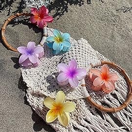 GQLV Flower Hair Claw Clips-4PCS for Thick Hair,Strong Hold Nonslip,Hawaiian,Cute Large Hair Clips,Banana Clip for Thin Hair,Hair Accessories for Women Girls Holiday Gifts (A-4pcs large colorful